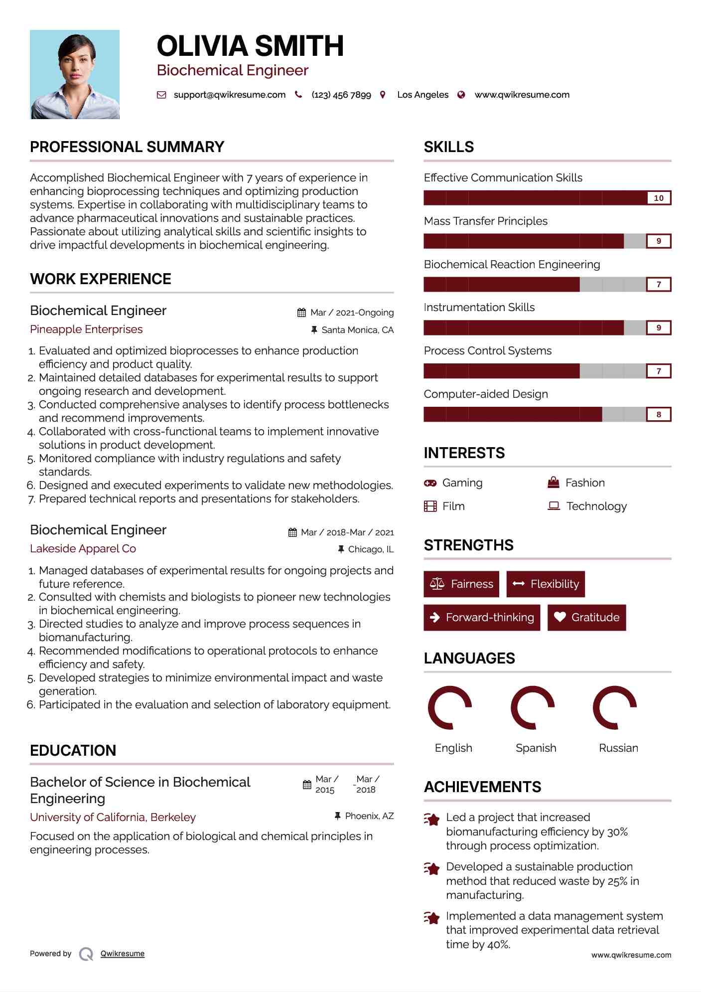 Biochemical Engineer Resume Template