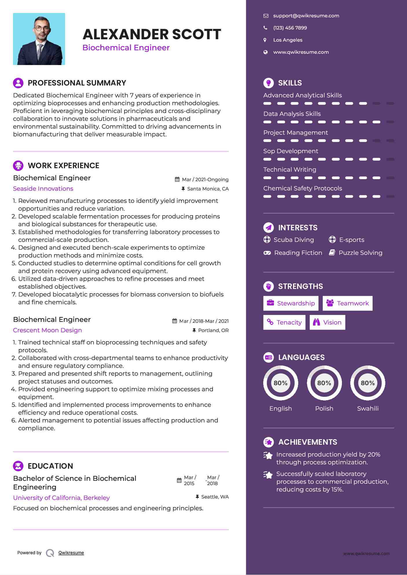 Biochemical Engineer Resume Format