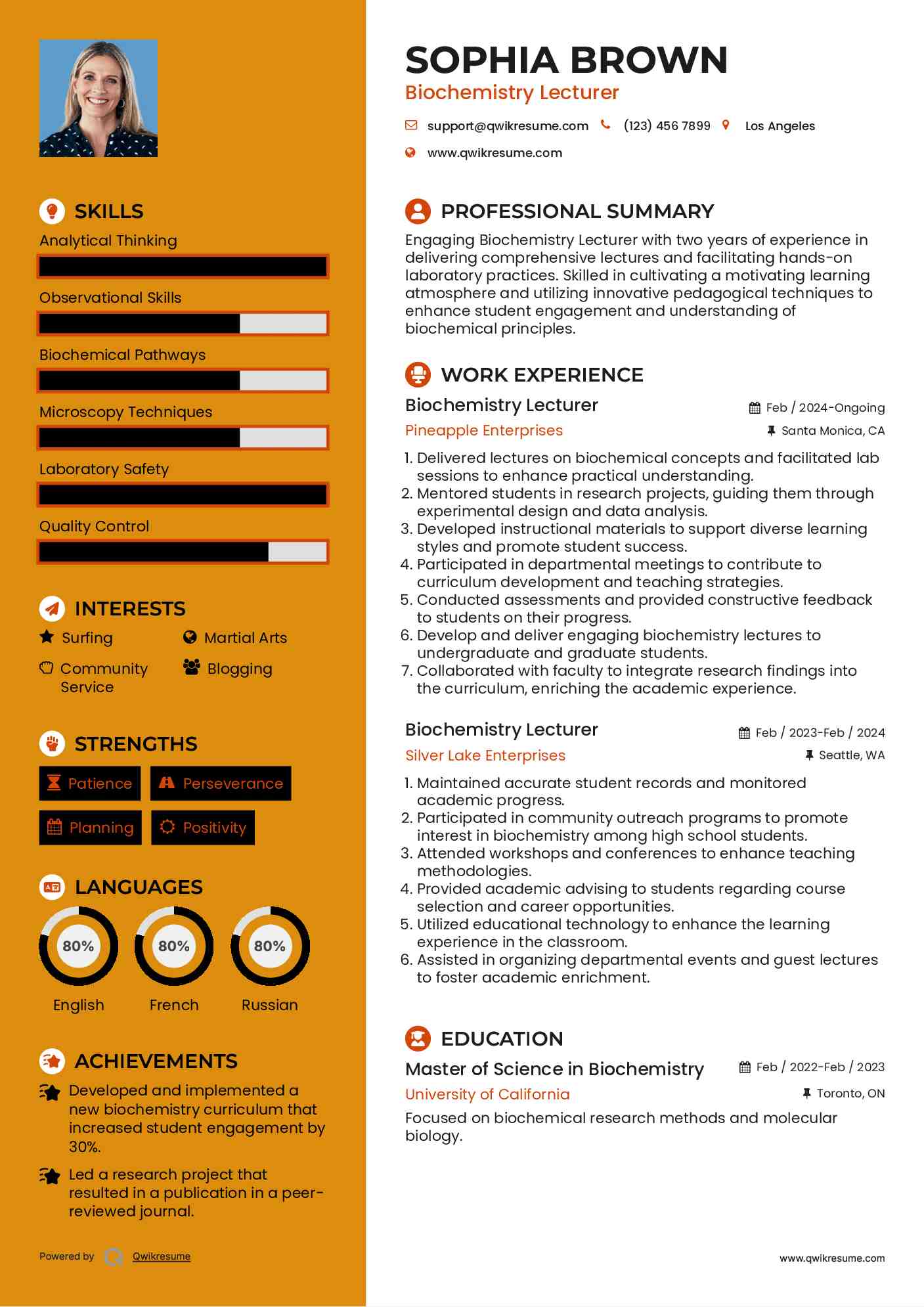 Biochemistry Lecturer Resume Format
