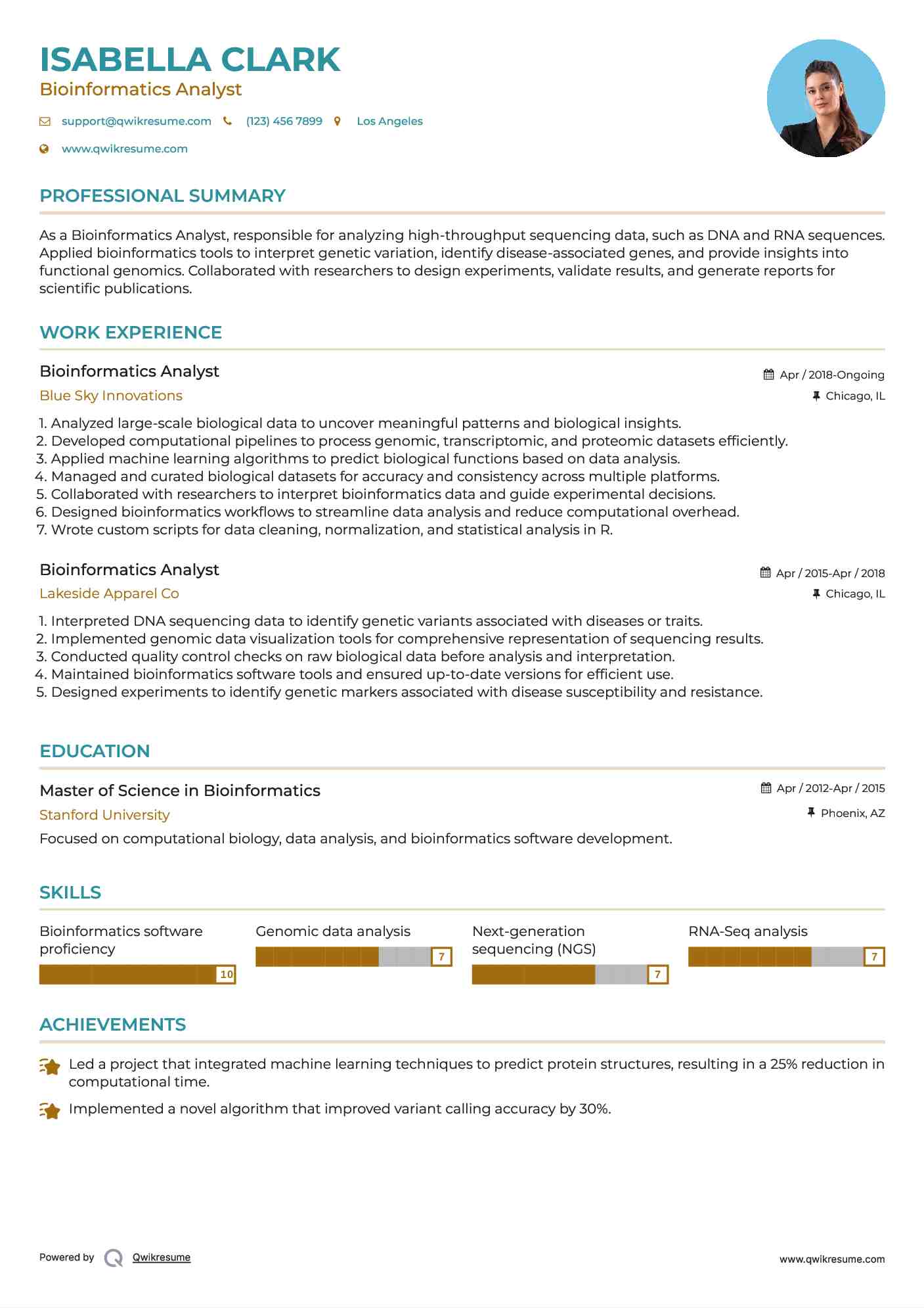 Bioinformatics Analyst Resume Template