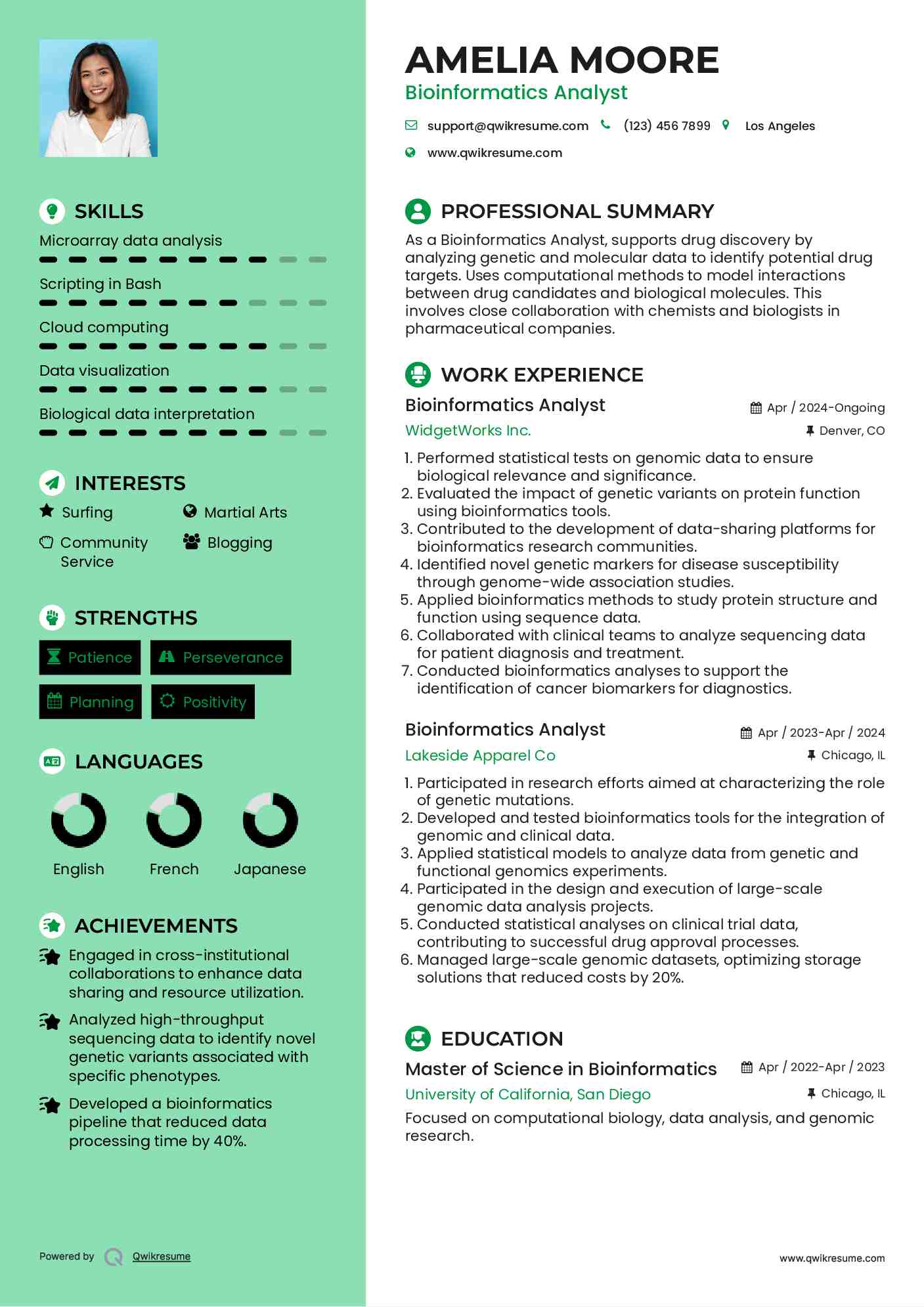 Bioinformatics Analyst Resume Template