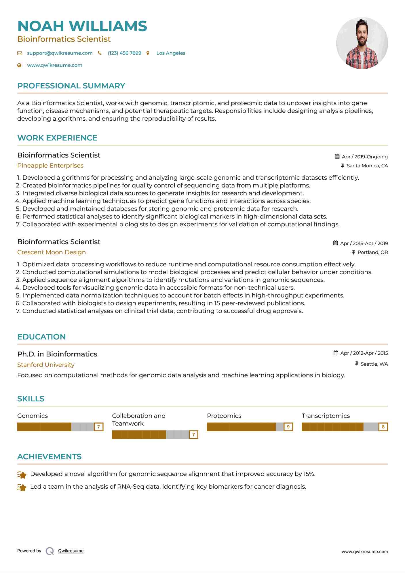Bioinformatics Scientist Resume Sample