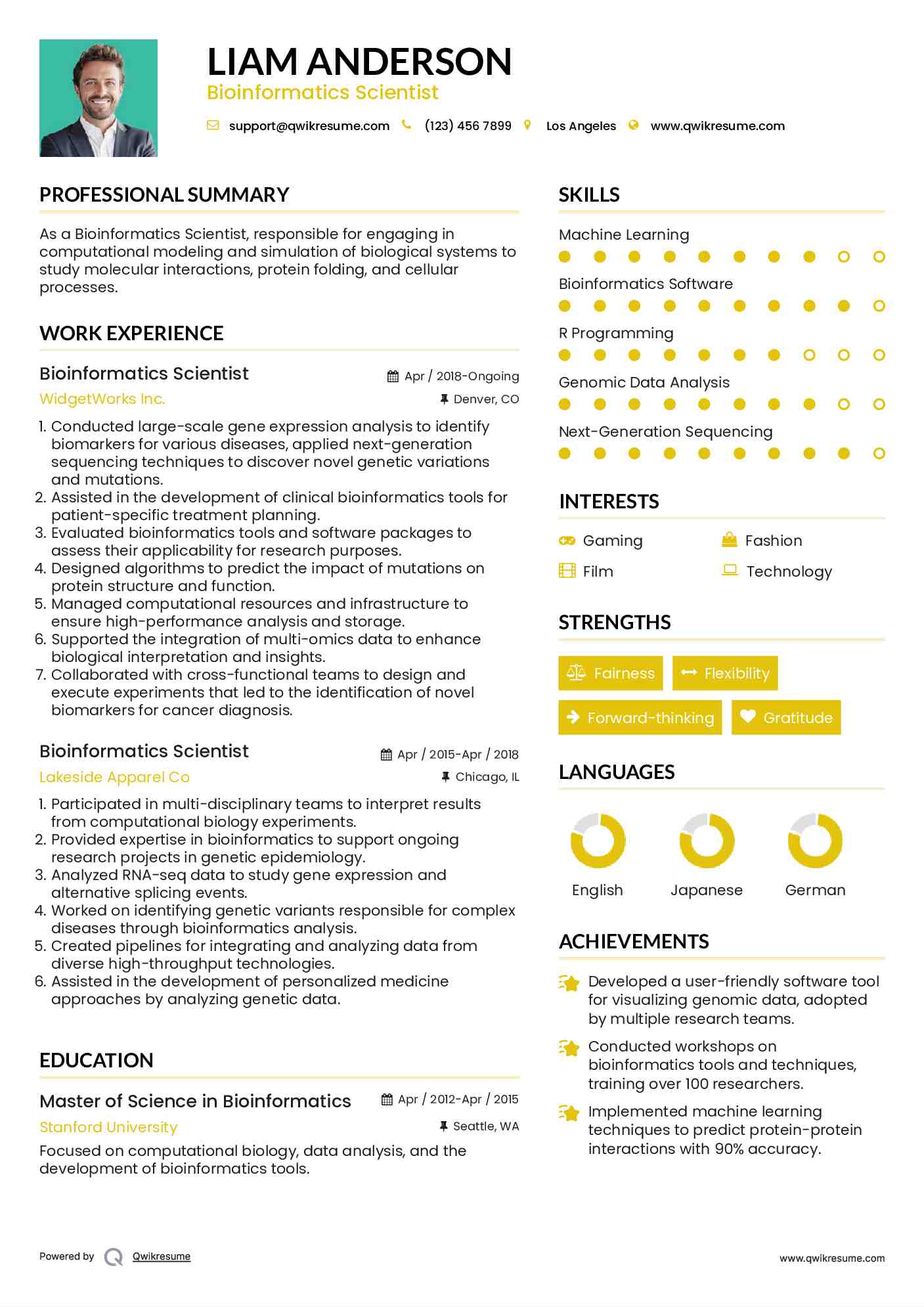 Bioinformatics Scientist Resume Template