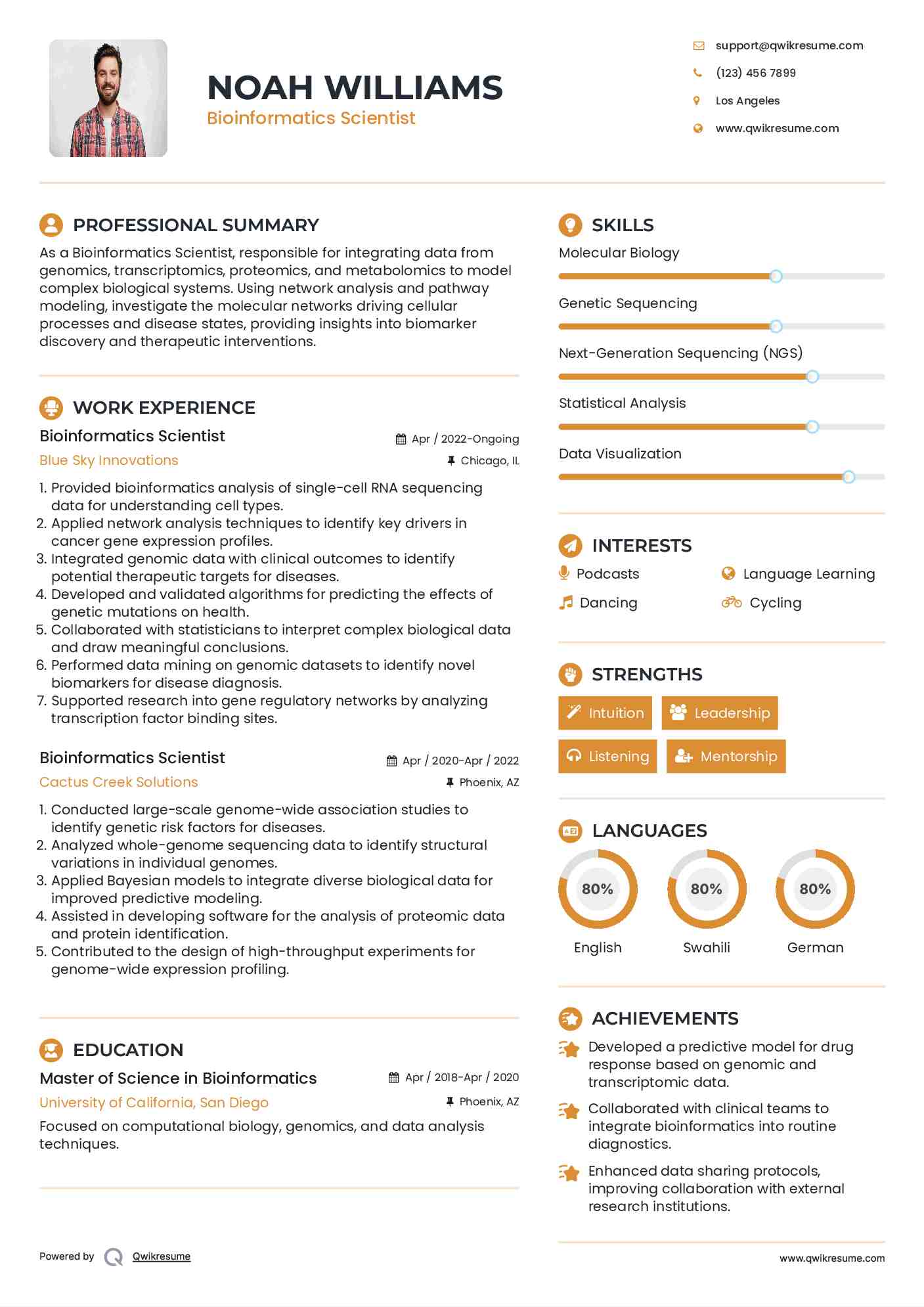 Bioinformatics Scientist Resume Template