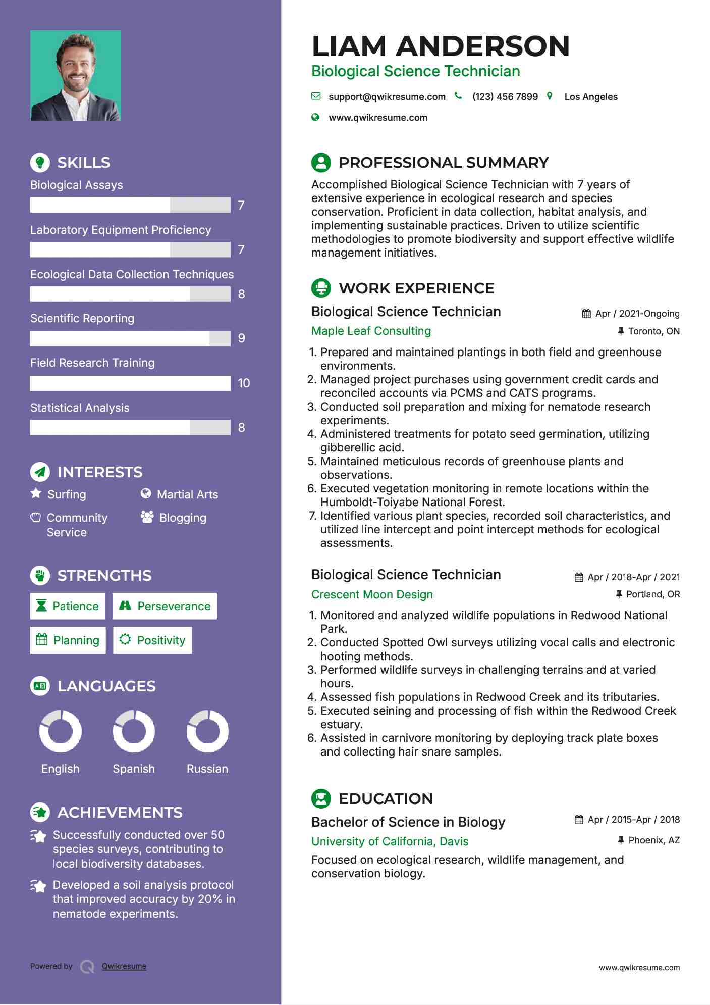 Biological Science Technician Resume Model