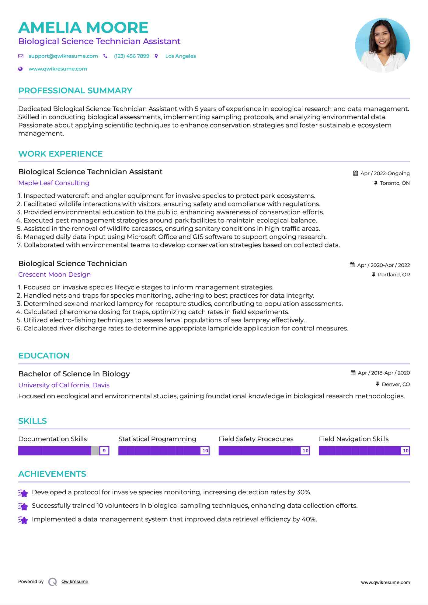 Biological Science Technician Assistant Resume Format