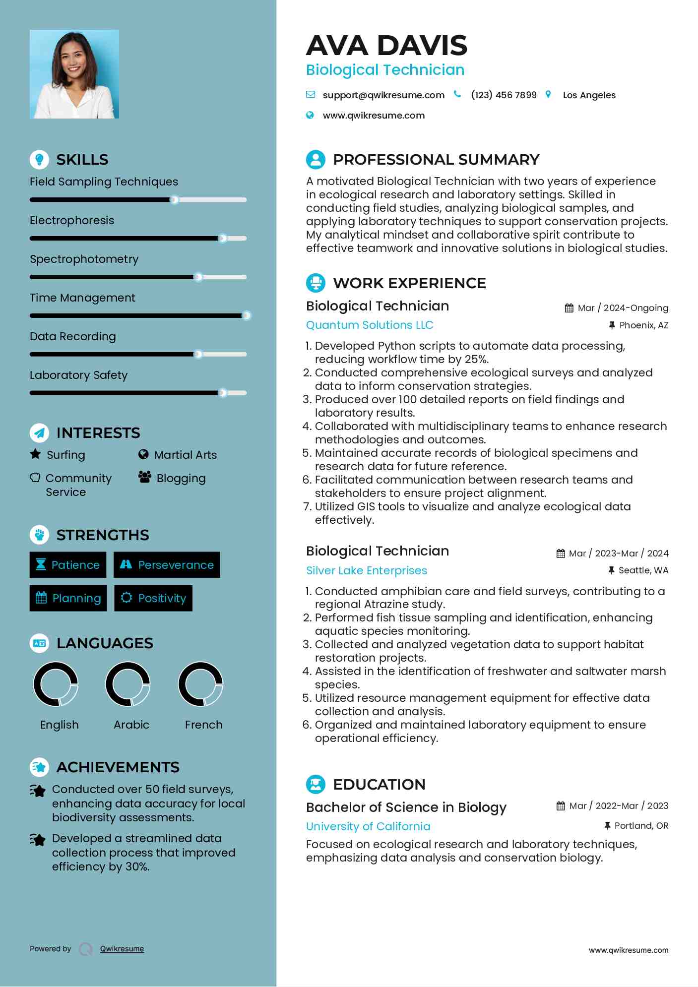 Biological Technician Resume Example