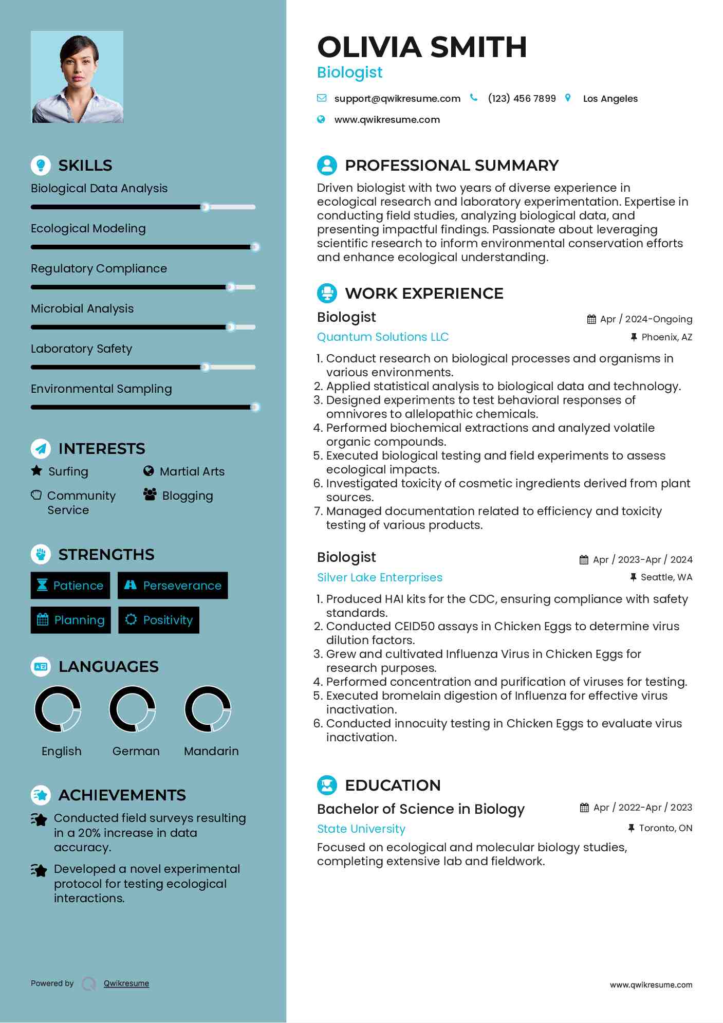 Biologist Resume Format