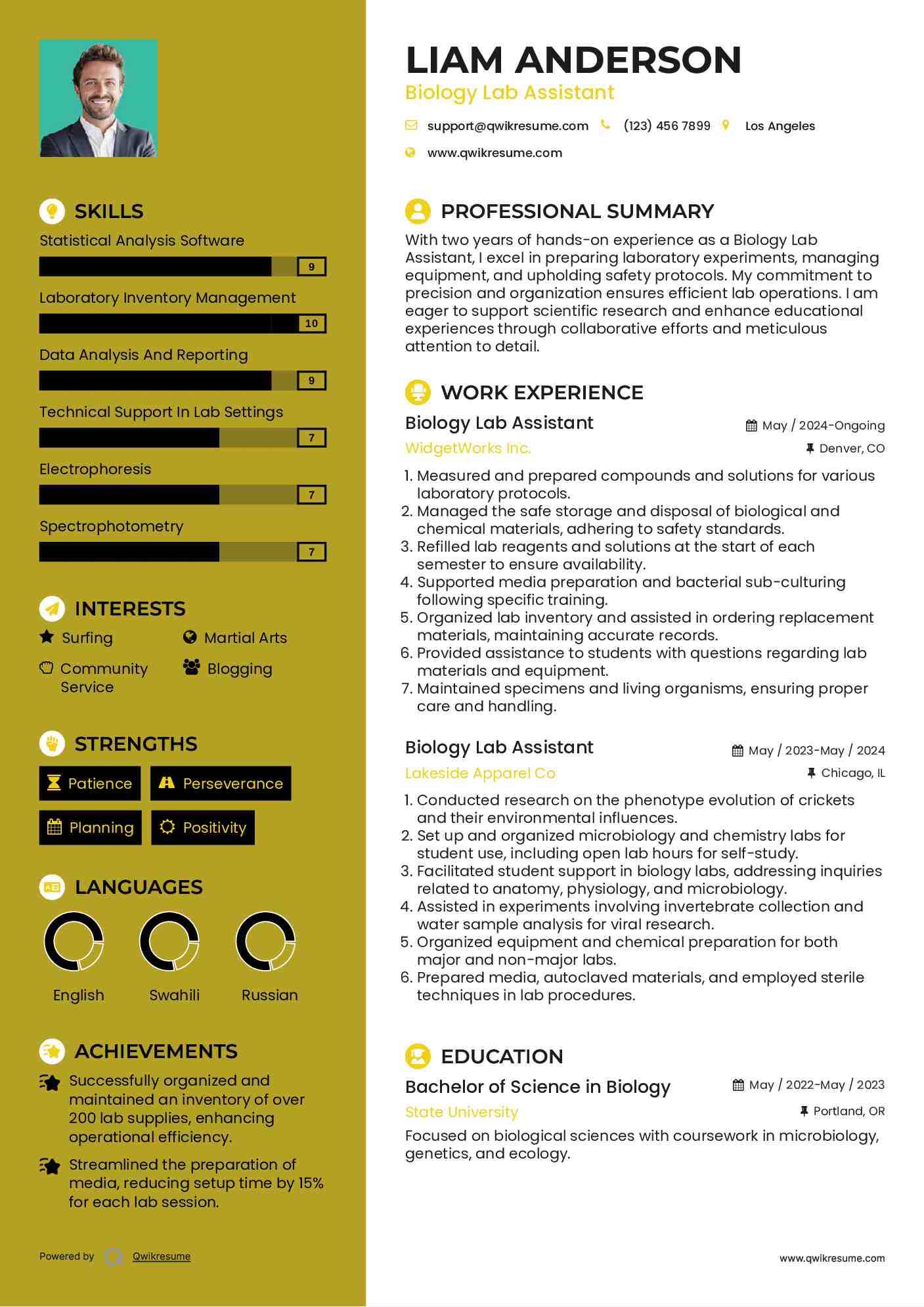 Biology Lab Assistant Resume Model