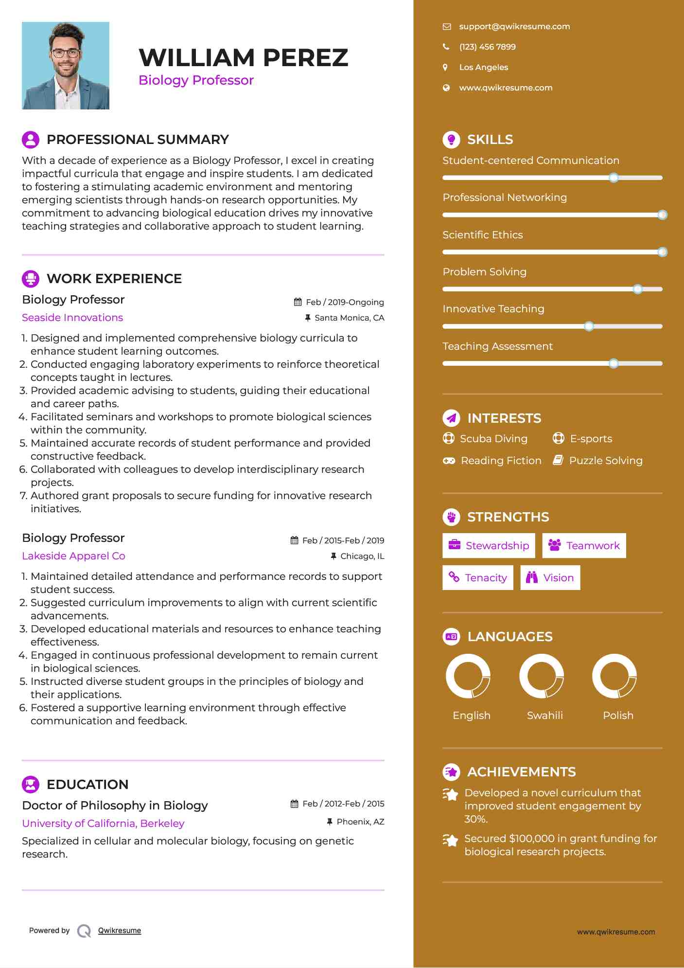 Biology Professor Resume Template