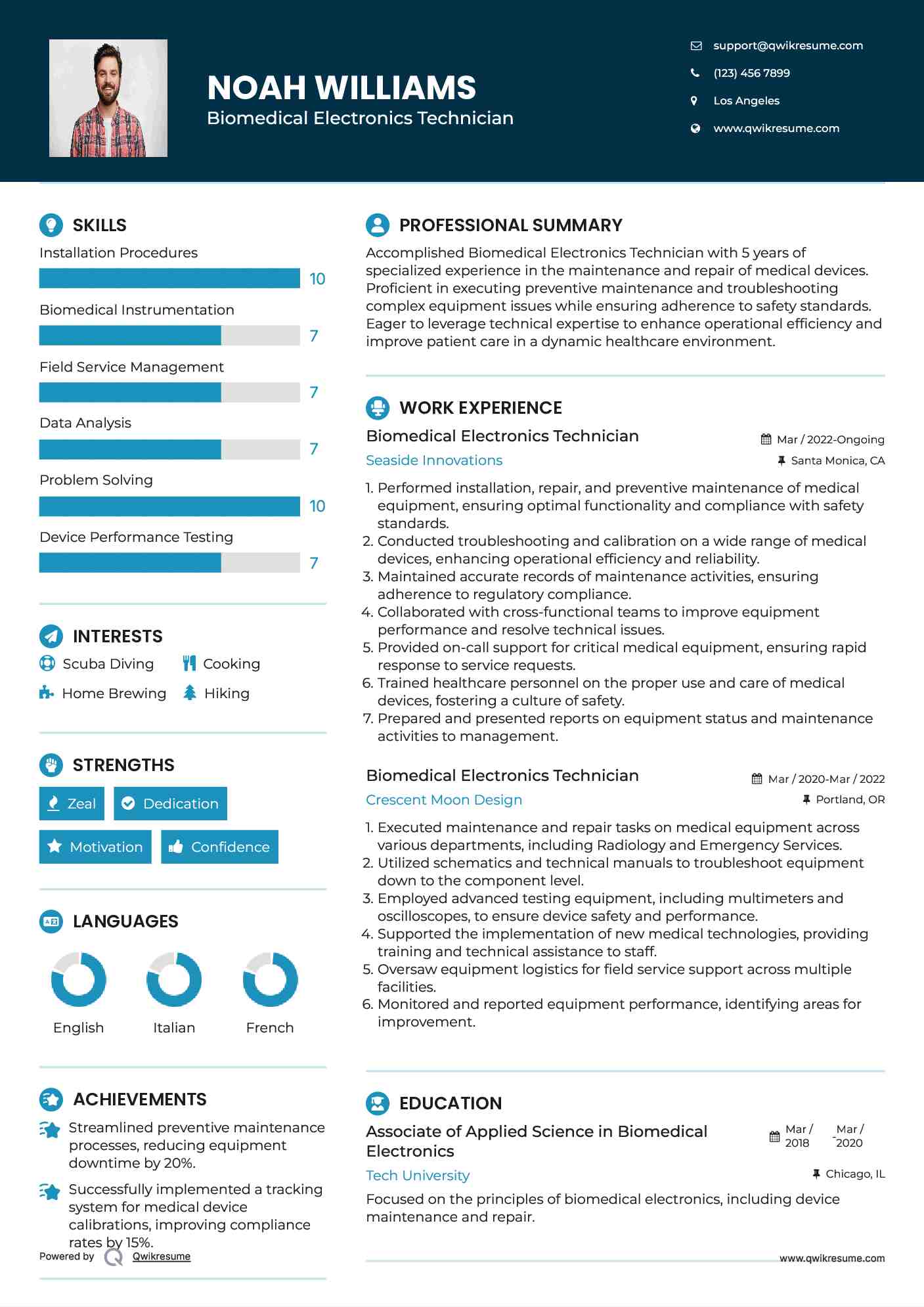 Biomedical Electronics Technician Resume Model