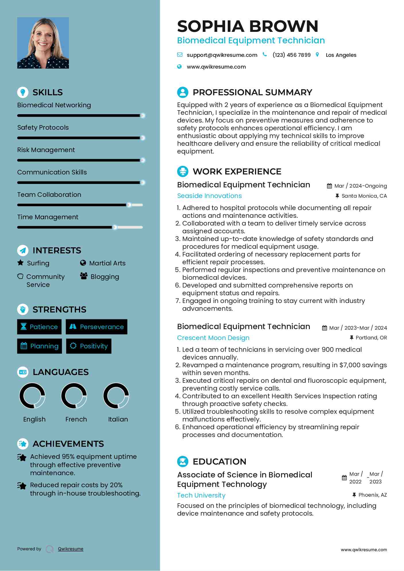 Biomedical Equipment Technician Resume Example