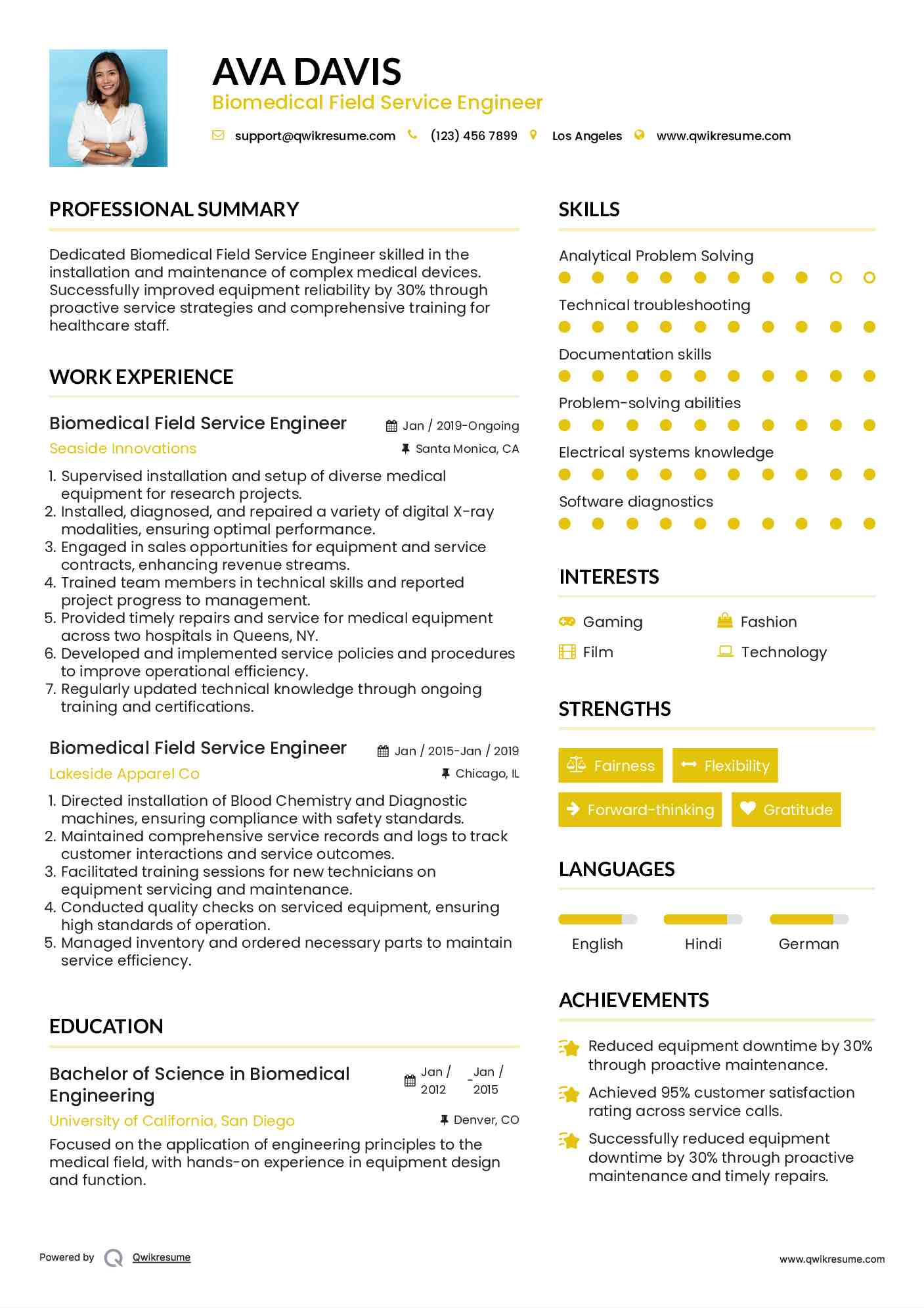 Biomedical Field Service Engineer Resume Format