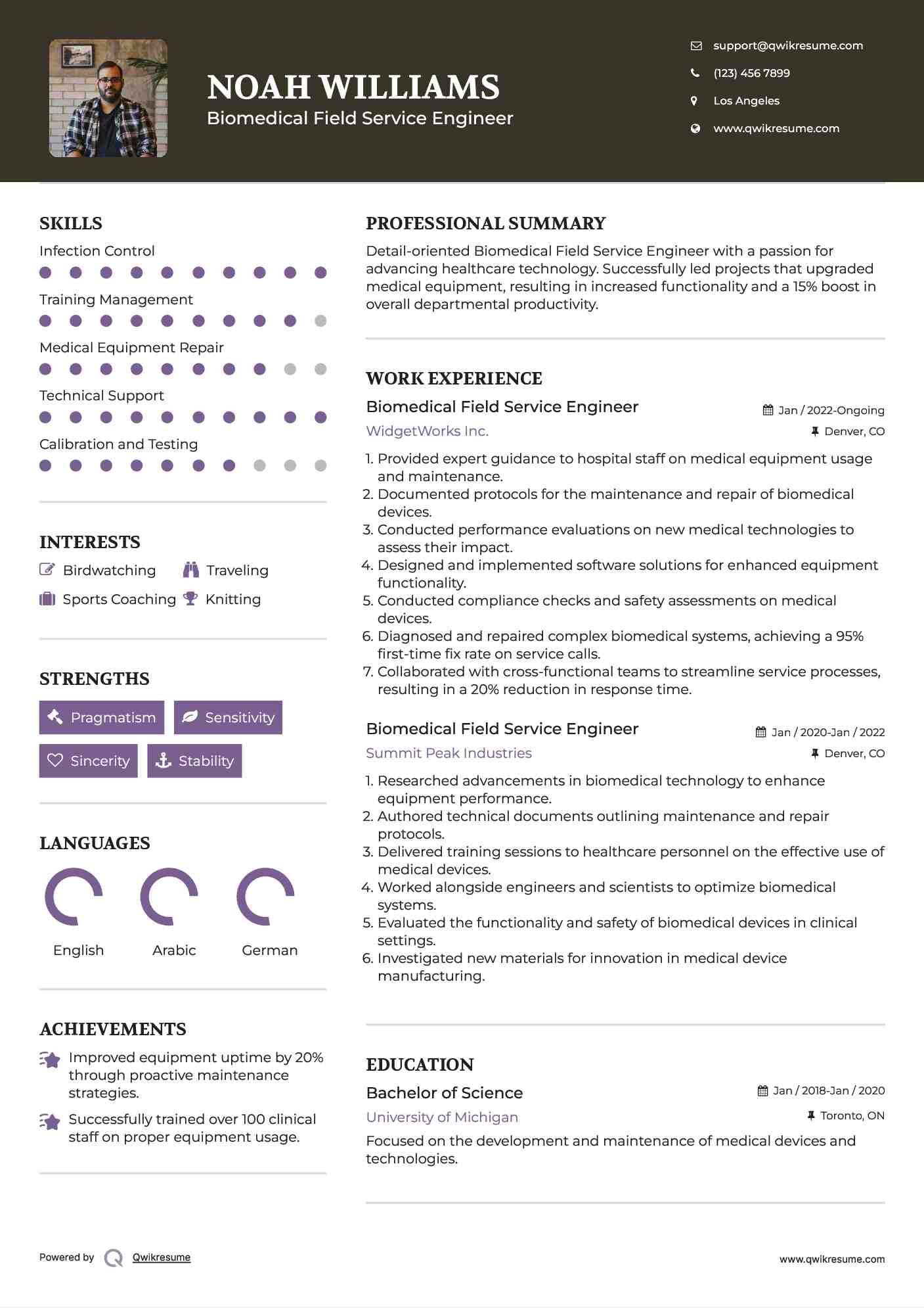 Biomedical Field Service Engineer Resume Samples QwikResume