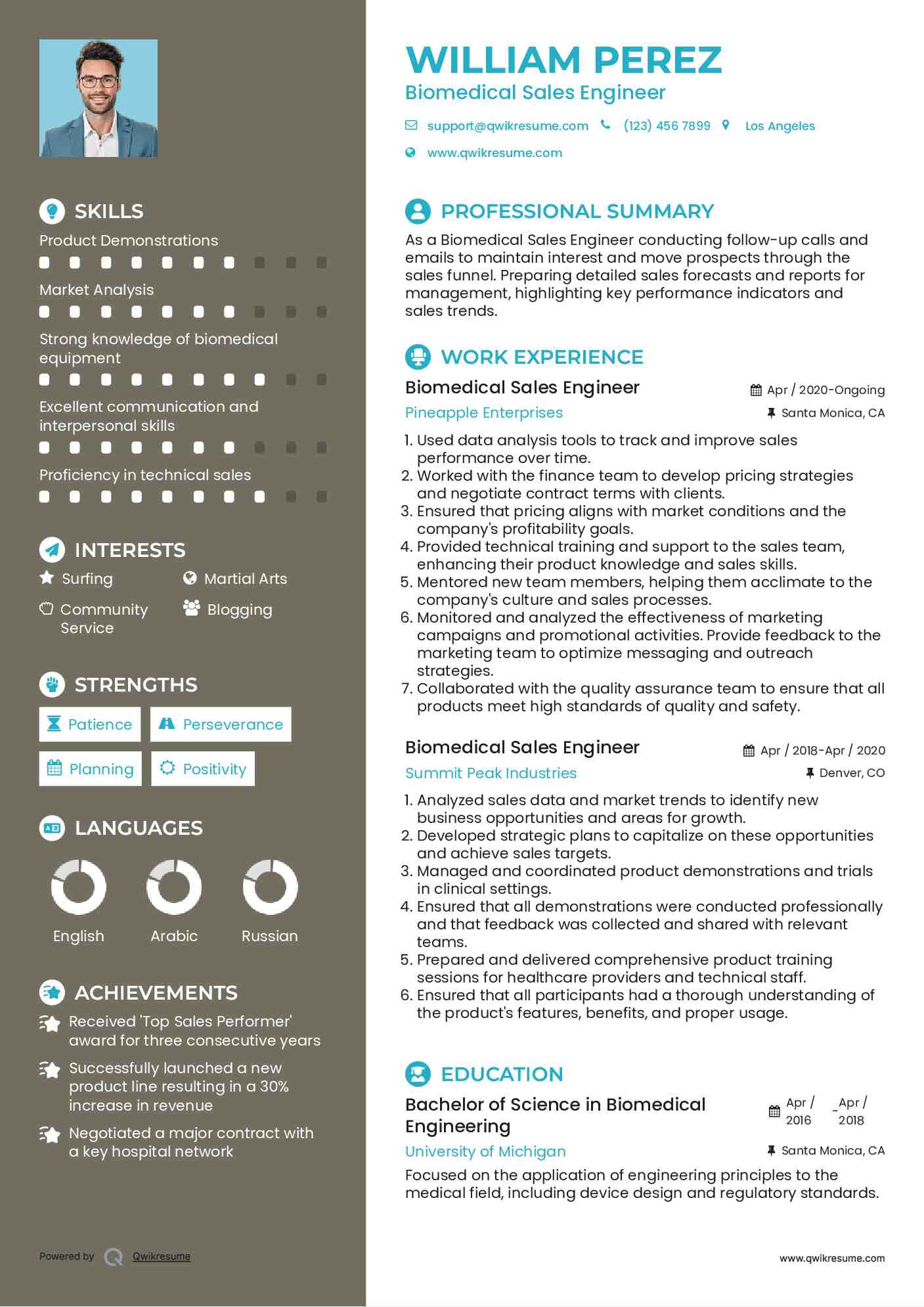  Biomedical Sales Engineer Resume Template