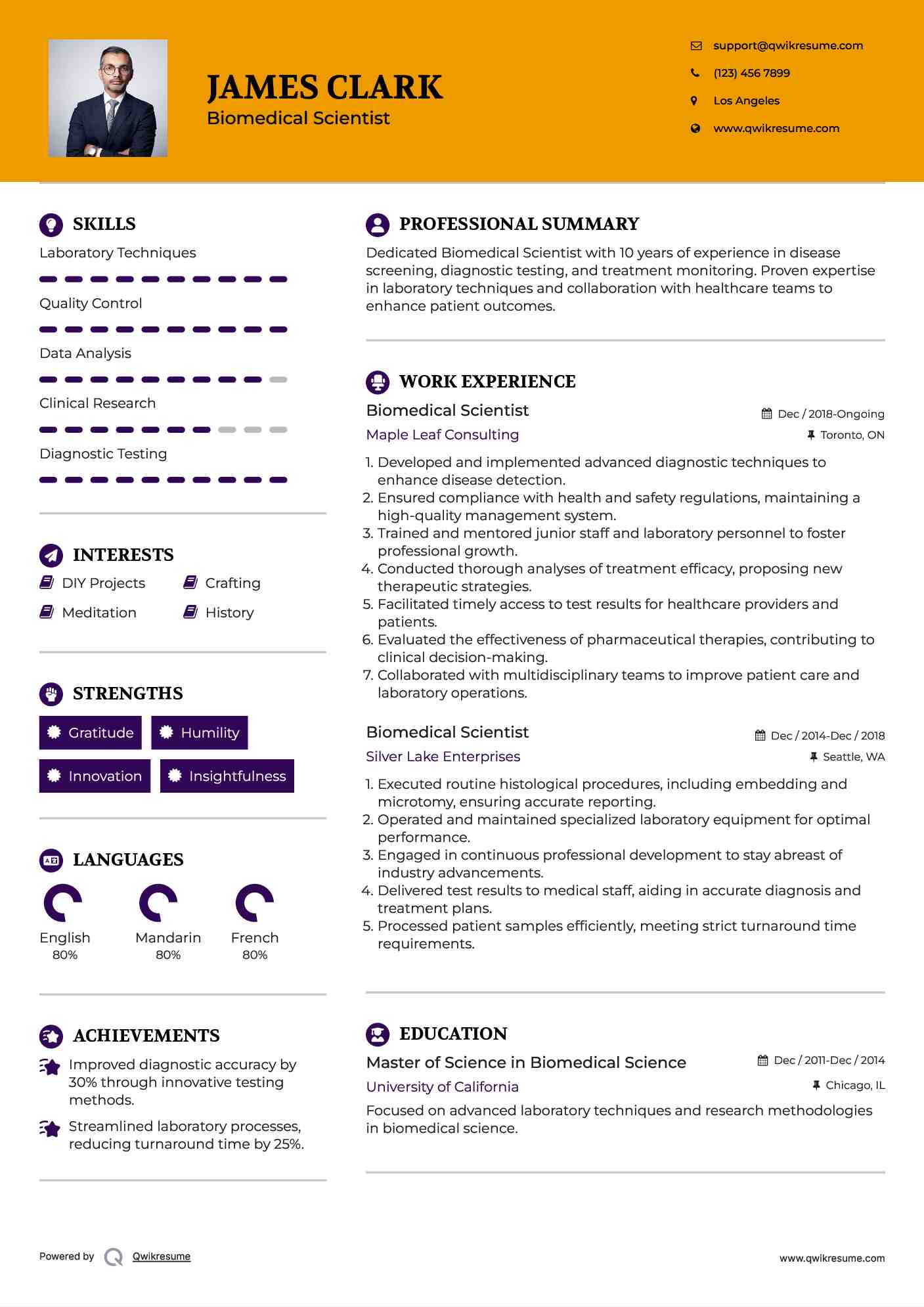 Biomedical Scientist Resume Template