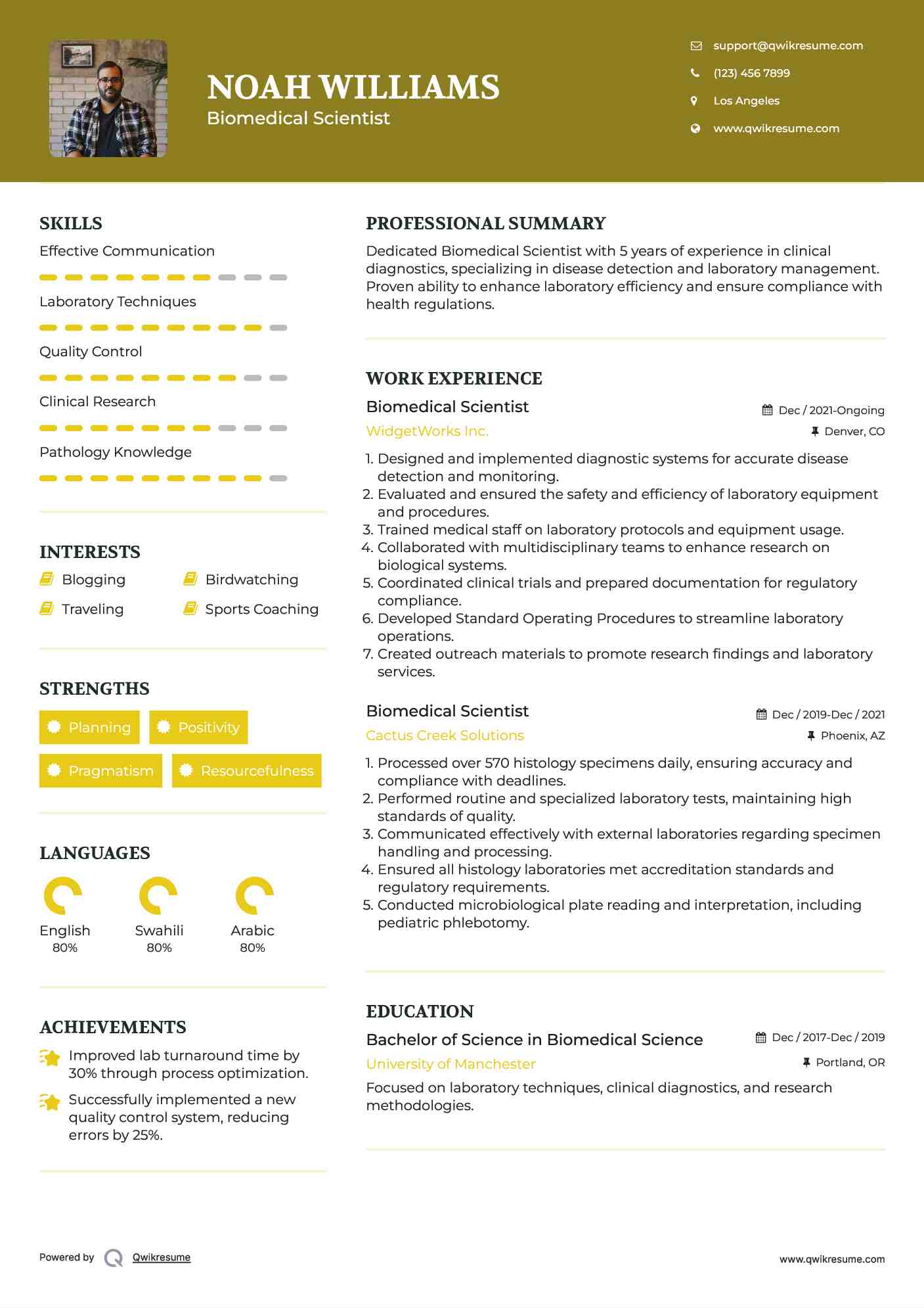 Biomedical Scientist Resume Template