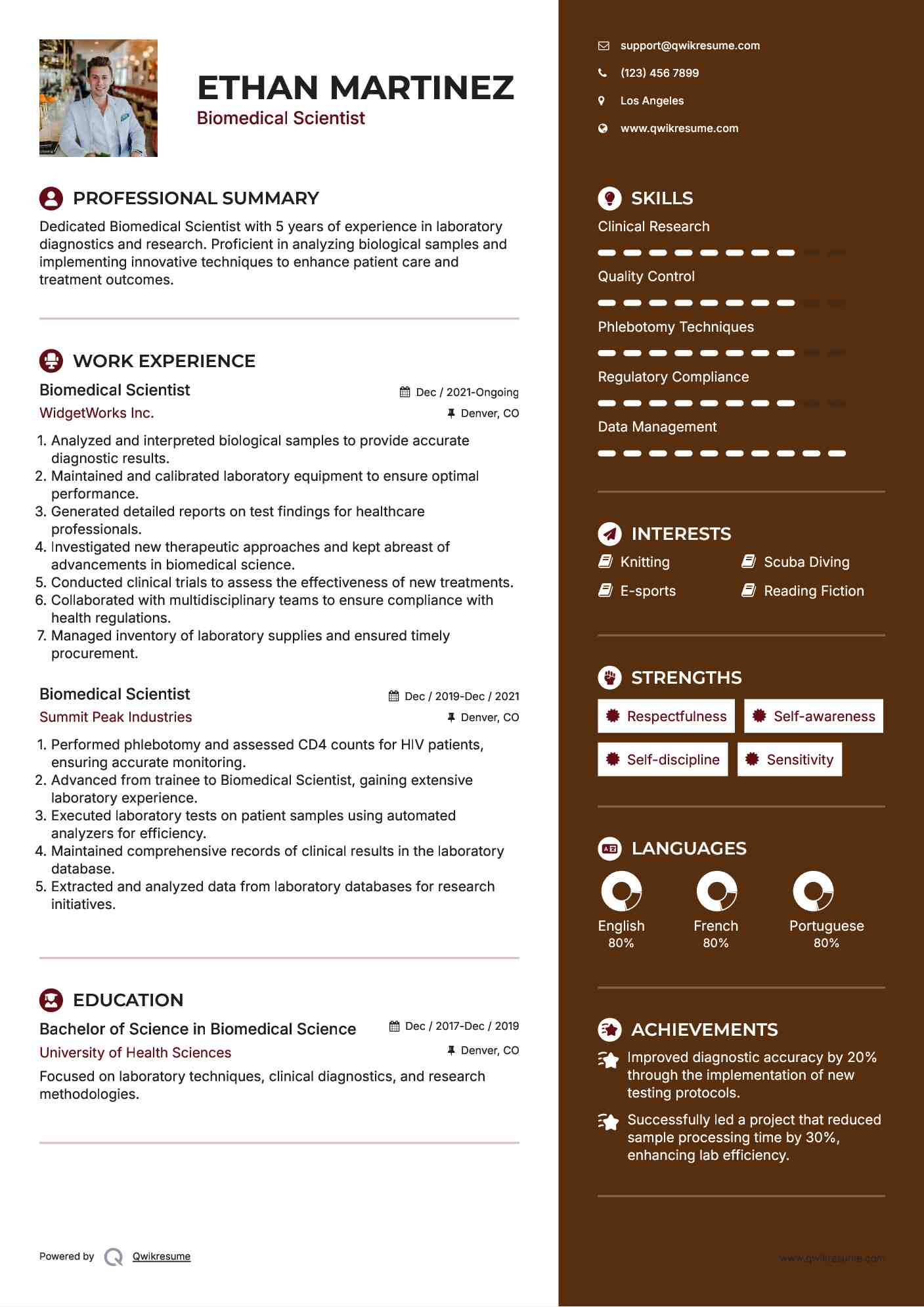 Biomedical Scientist Resume Model