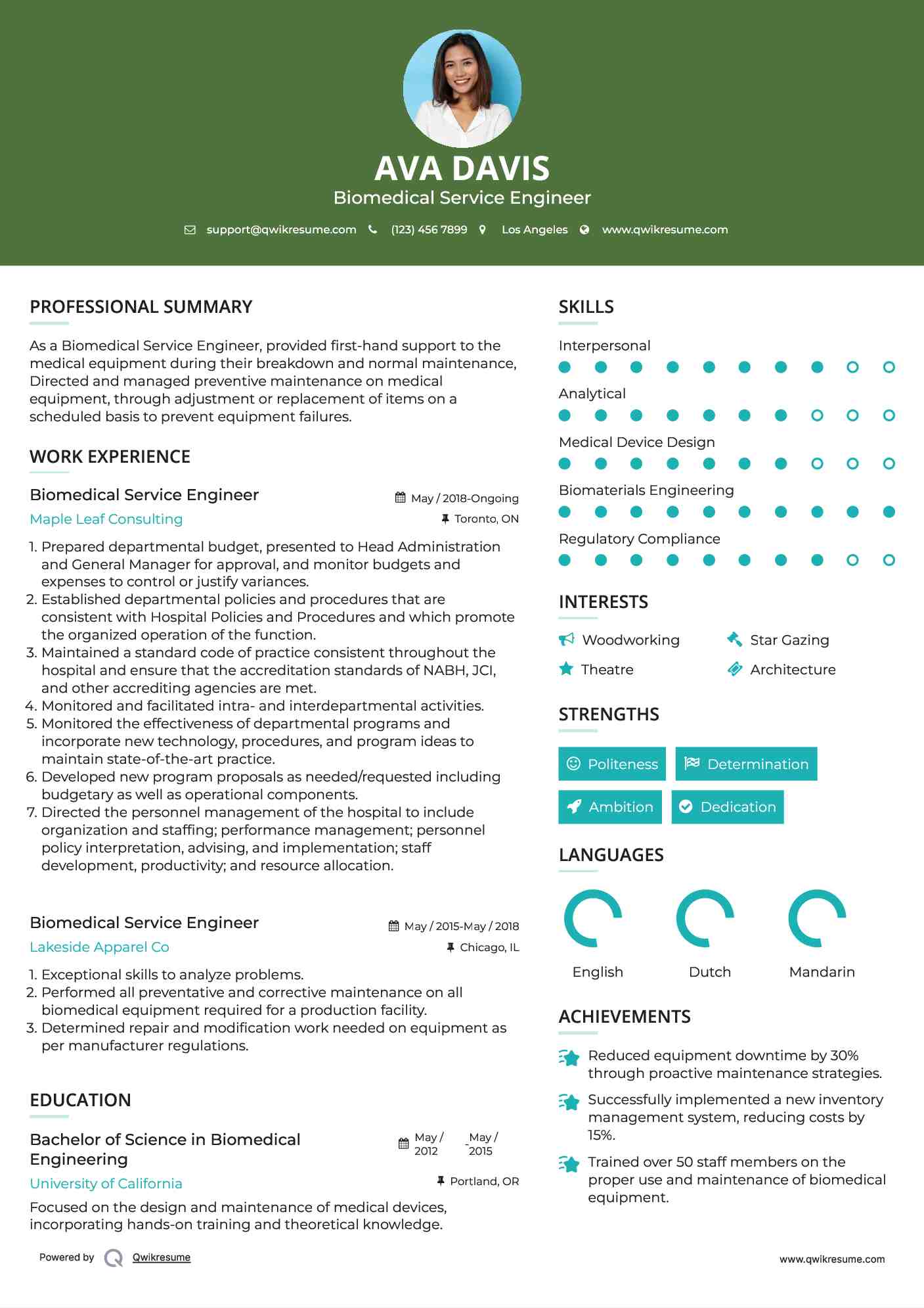 Biomedical Service Engineer Resume Model