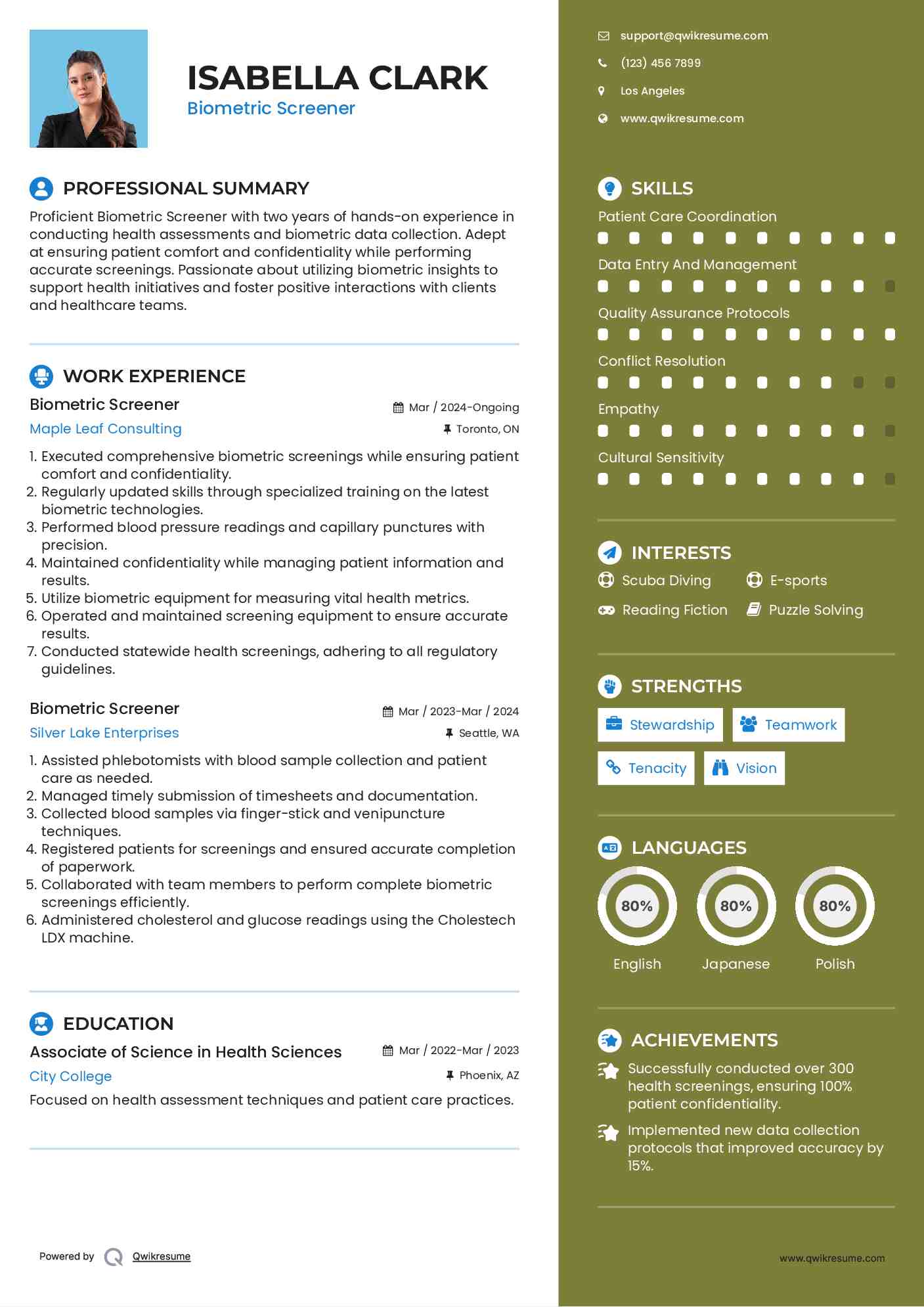 Biometric Screener Resume Format