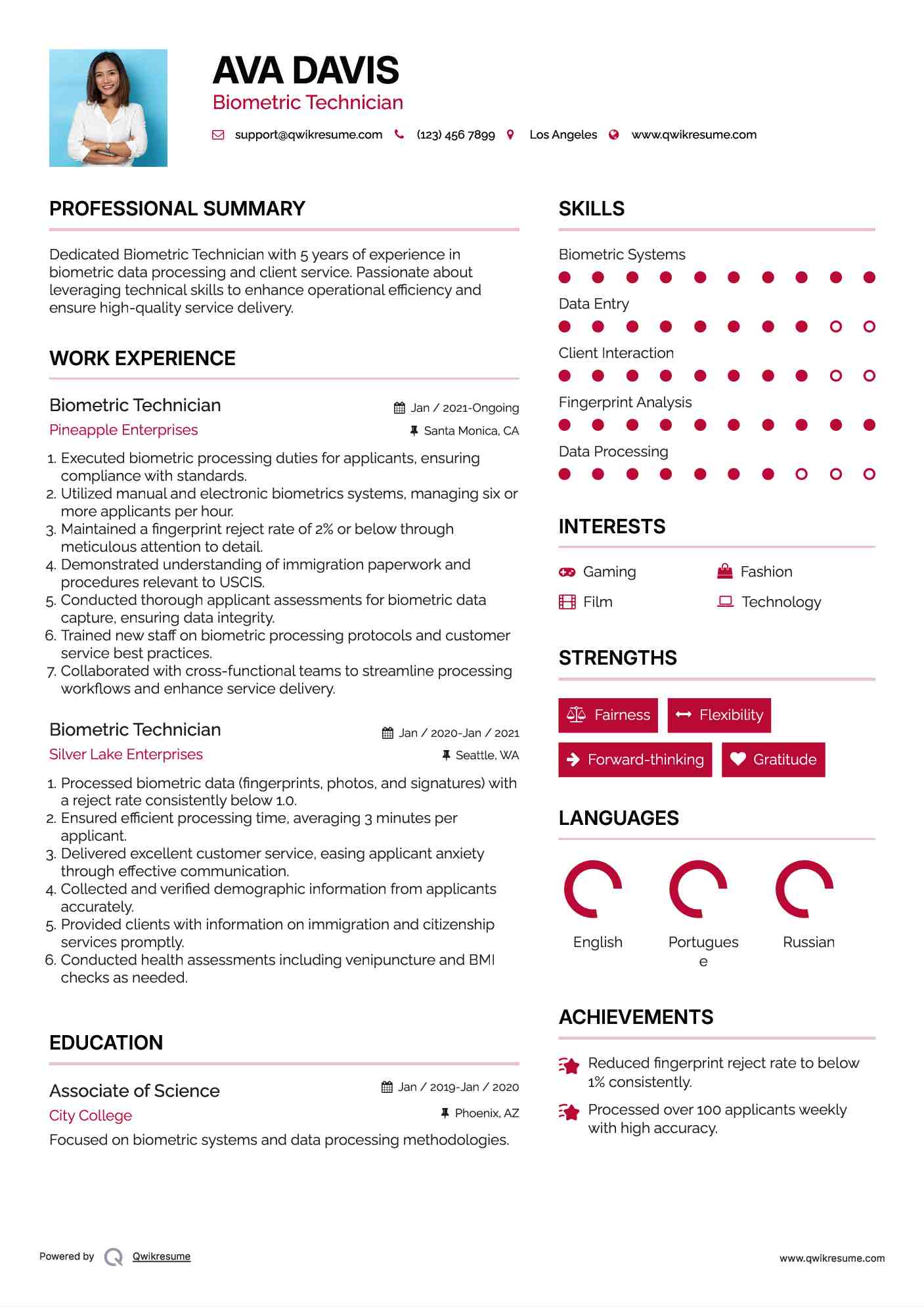 Biometric Technician Resume Template