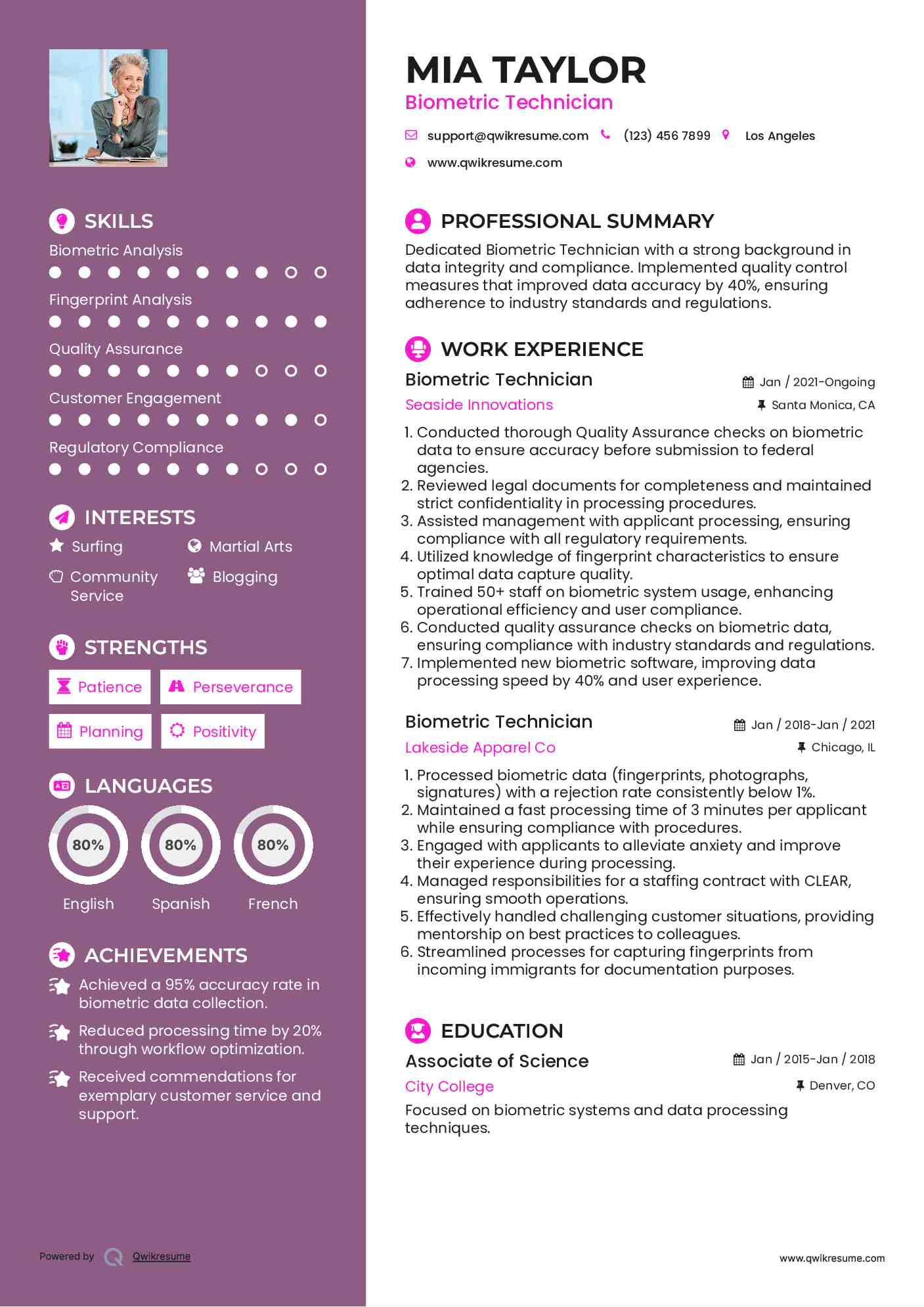 Biometric Technician Resume Format
