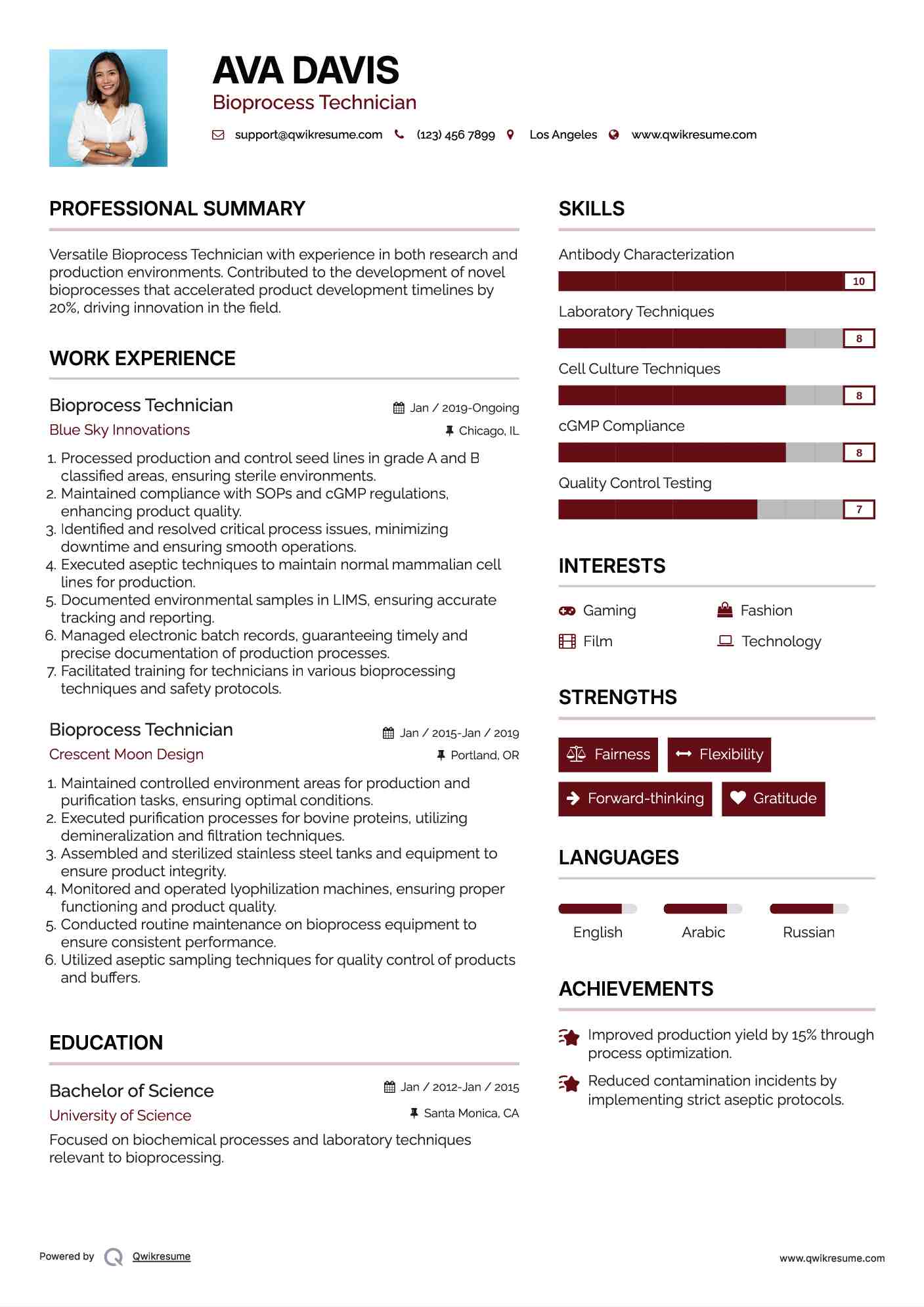 Bioprocess Technician Resume Format