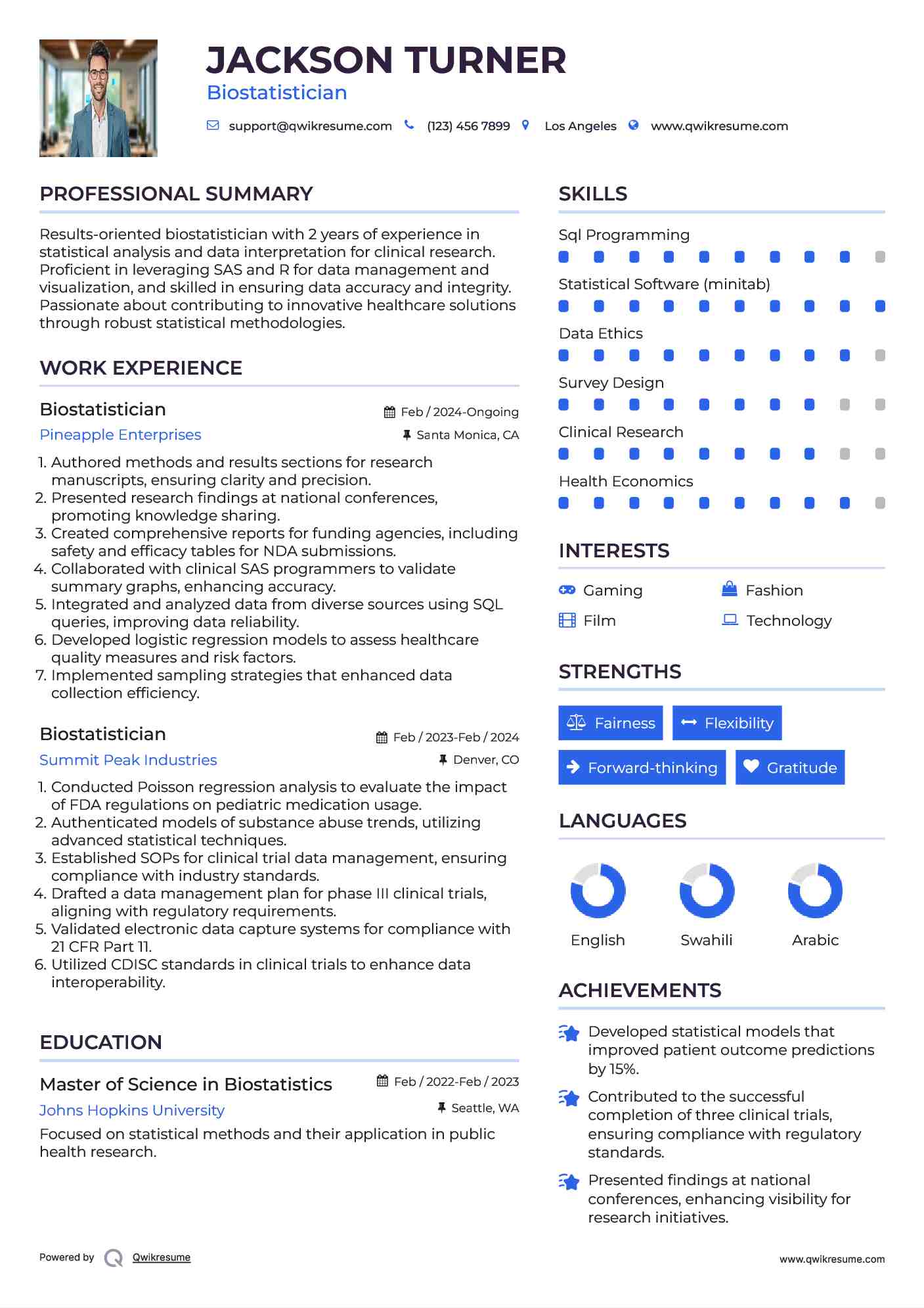 Biostatistician Resume Model