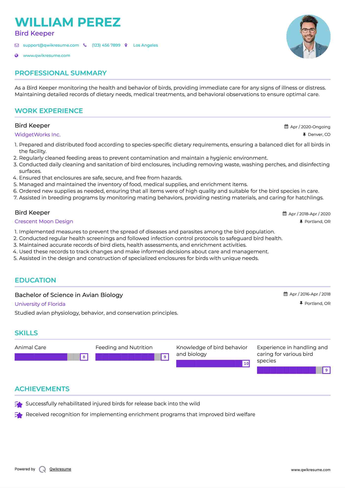 Bird Keeper Resume Format