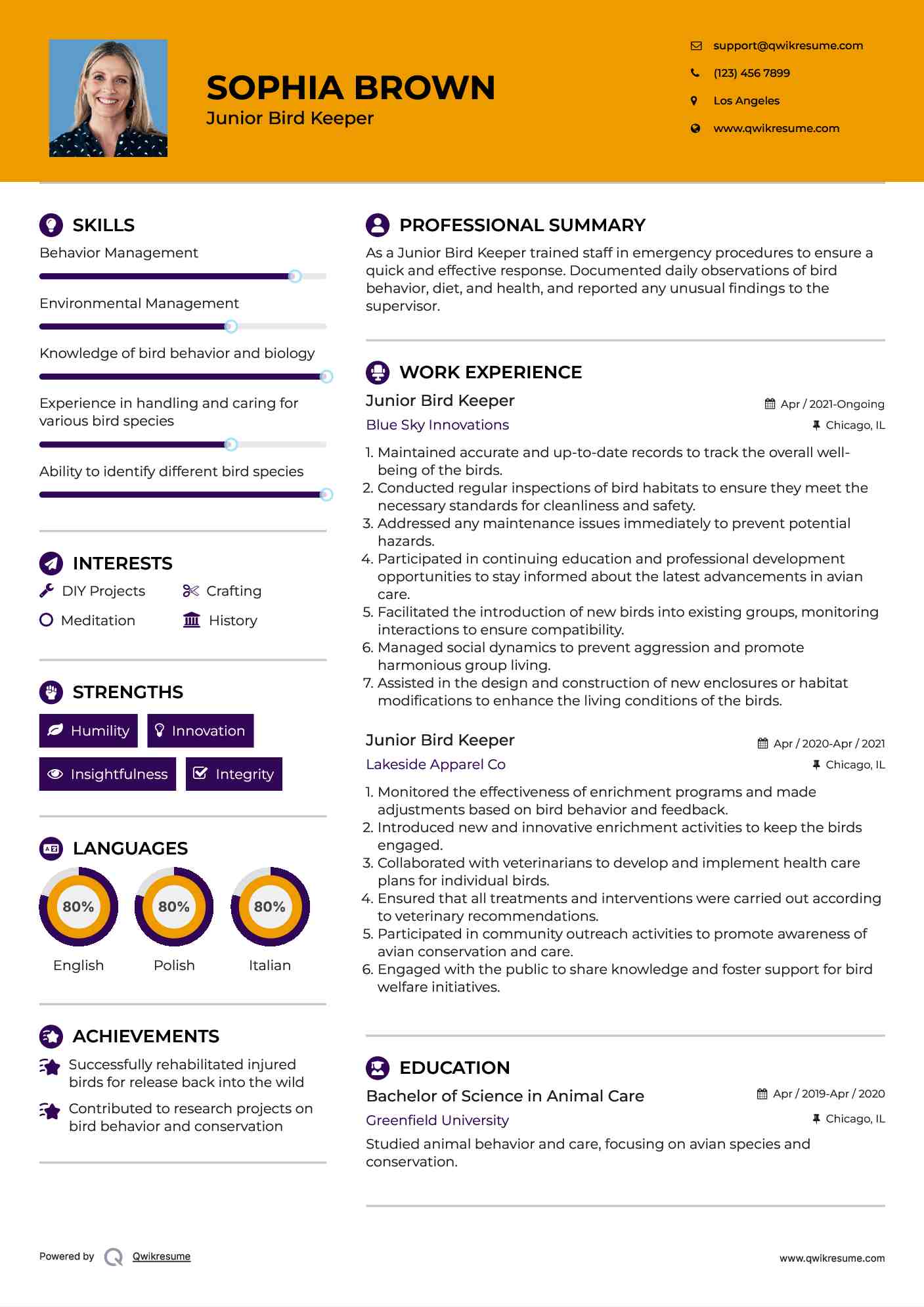 Junior Bird Keeper Resume Format