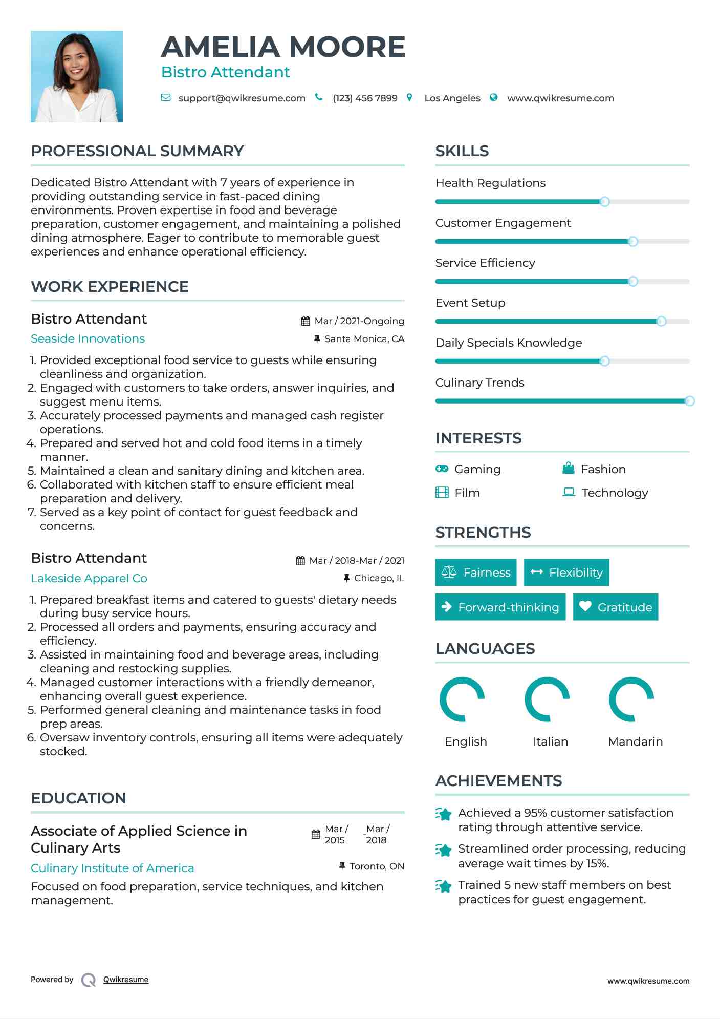 Bistro Attendant Resume Template