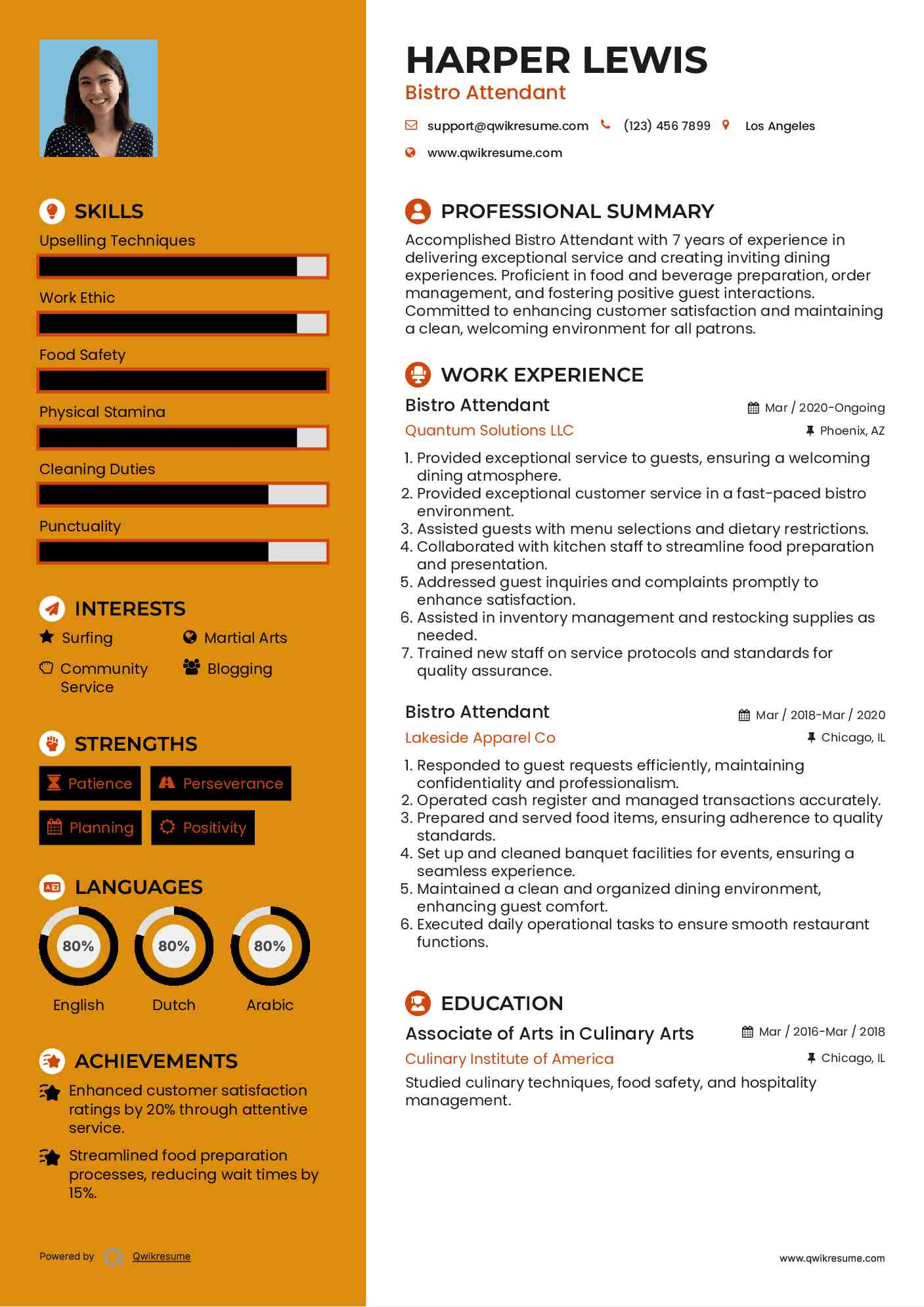 Bistro Attendant Resume Format