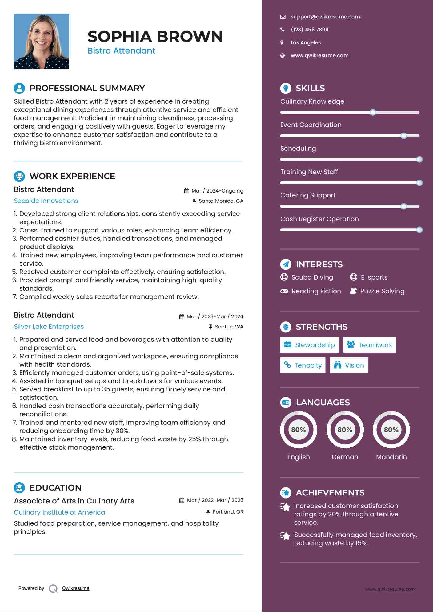 Bistro Attendant Resume Format