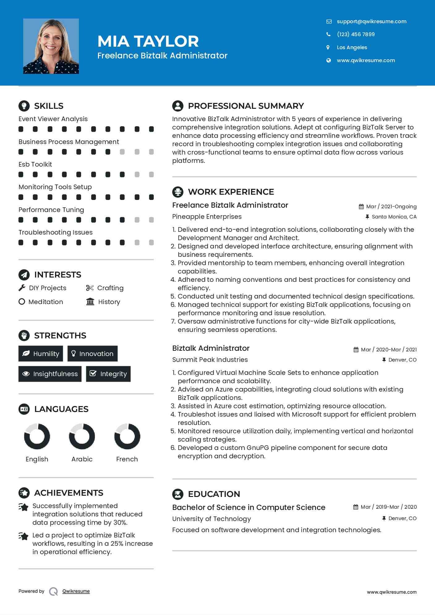 Freelance Biztalk Administrator Resume Example