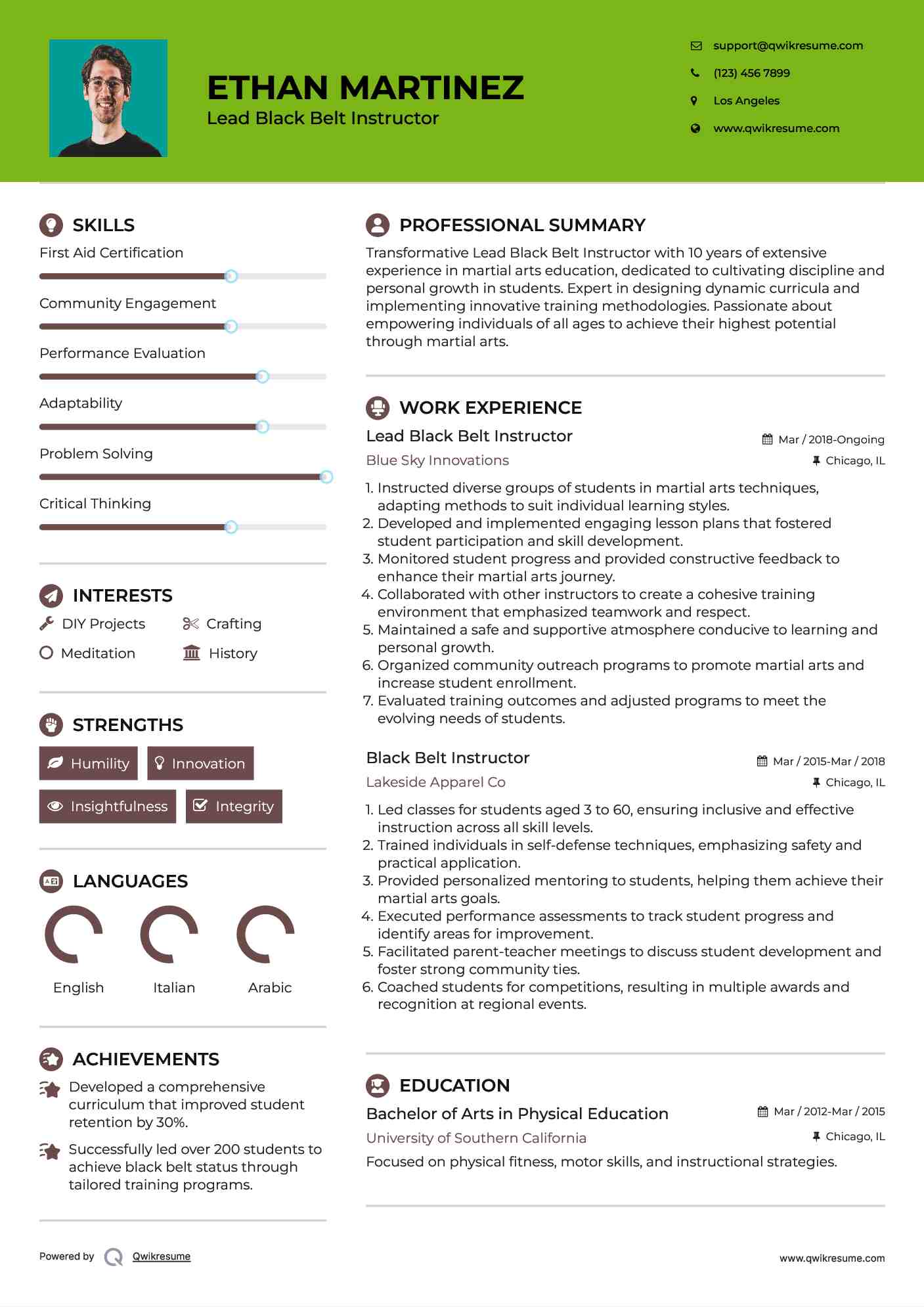 Lead Black Belt Instructor Resume Format