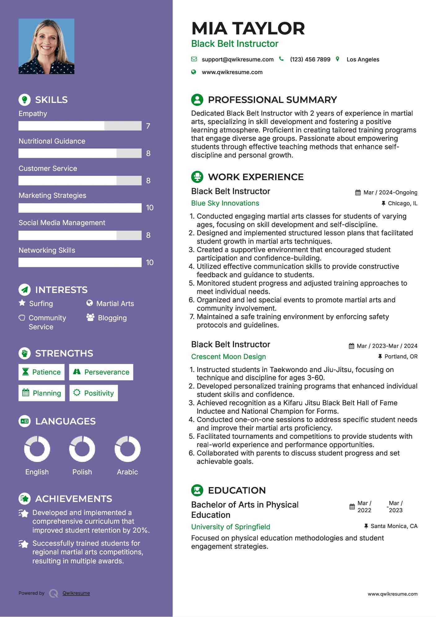 Black Belt Instructor Resume Template