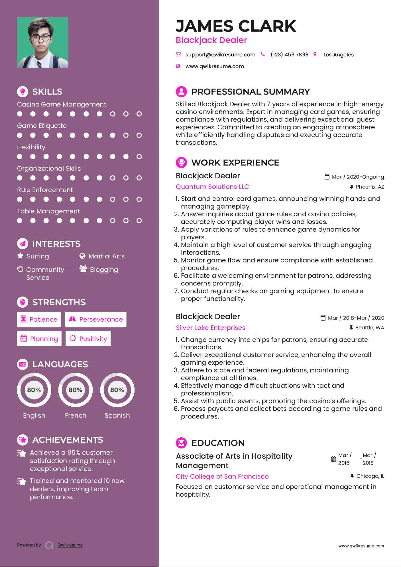 Blackjack Dealer Resume Format