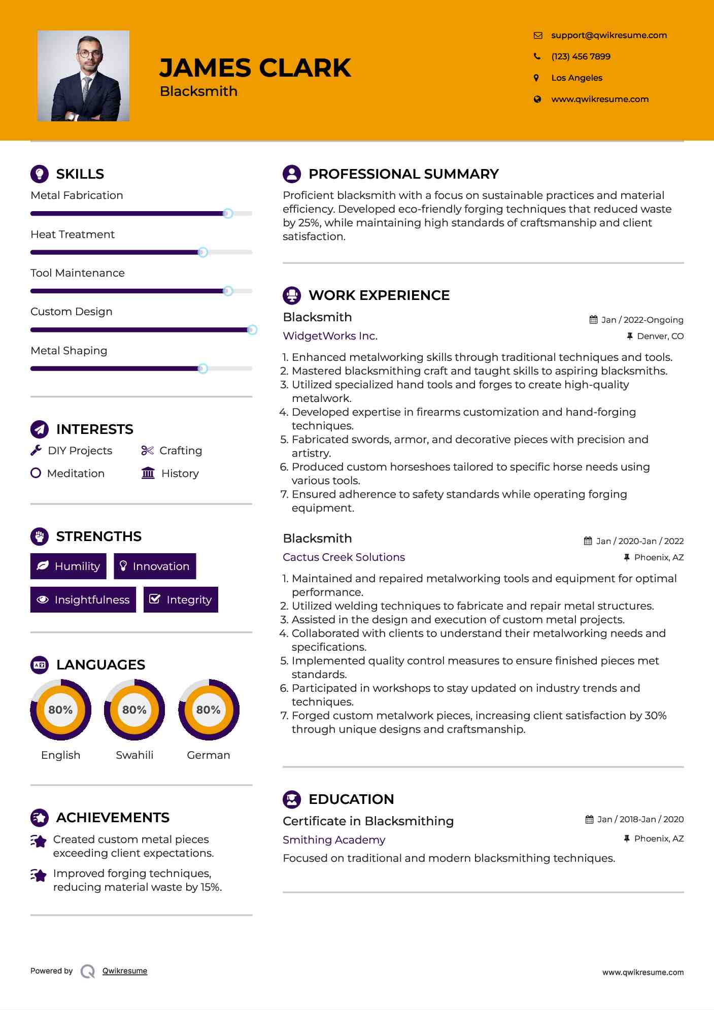 Blacksmith Resume Model