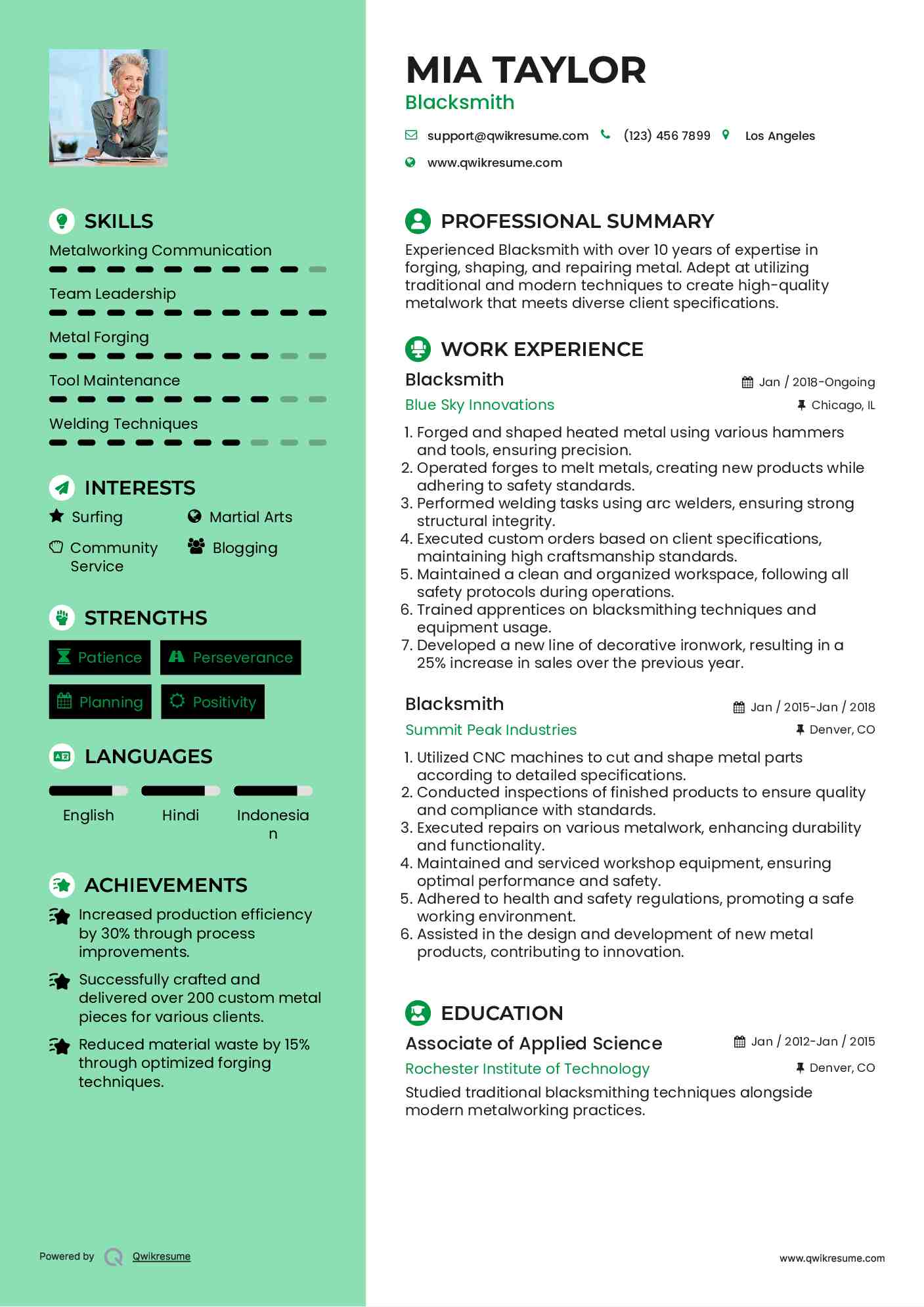 Blacksmith Resume Example