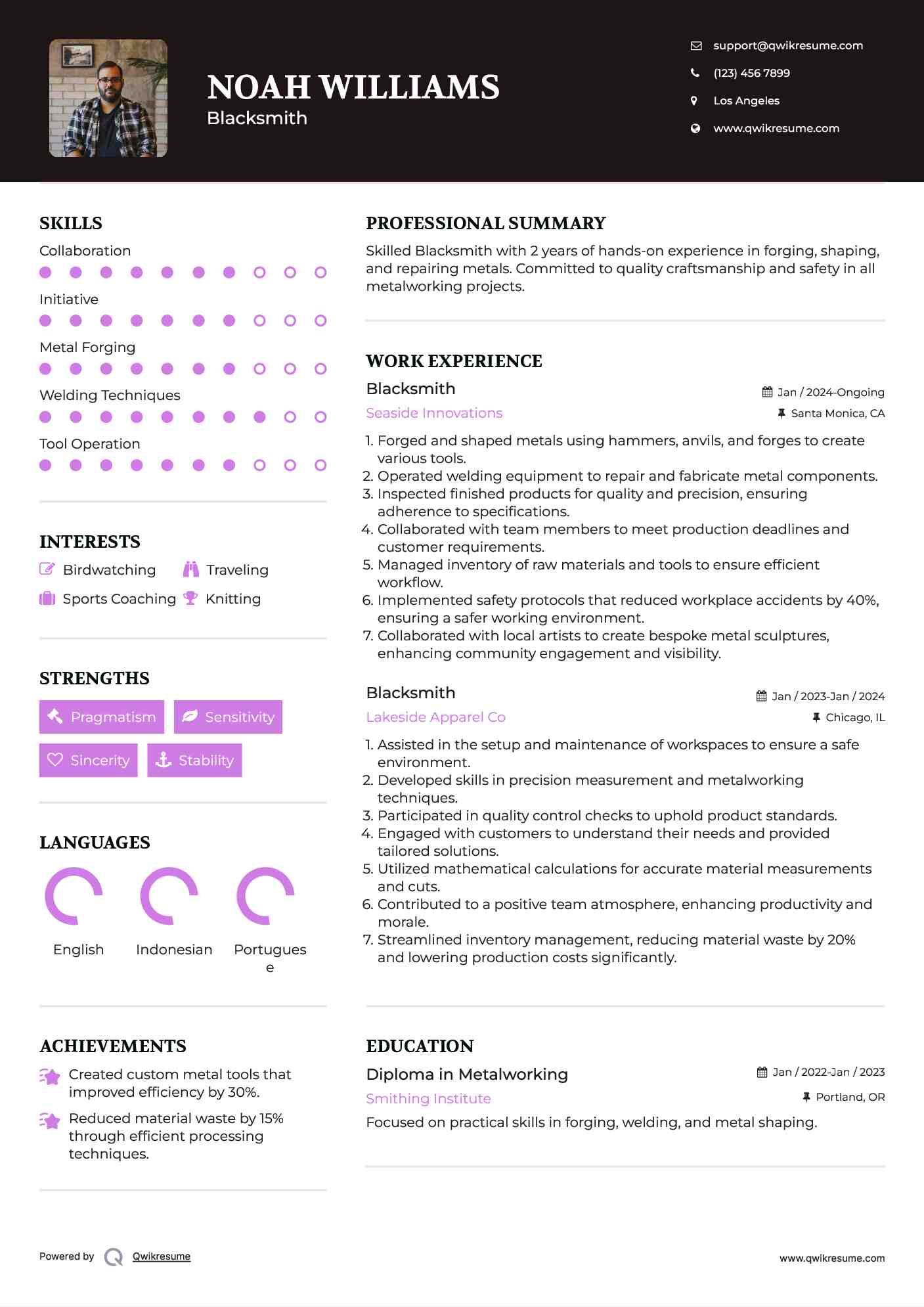 Blacksmith Resume Sample