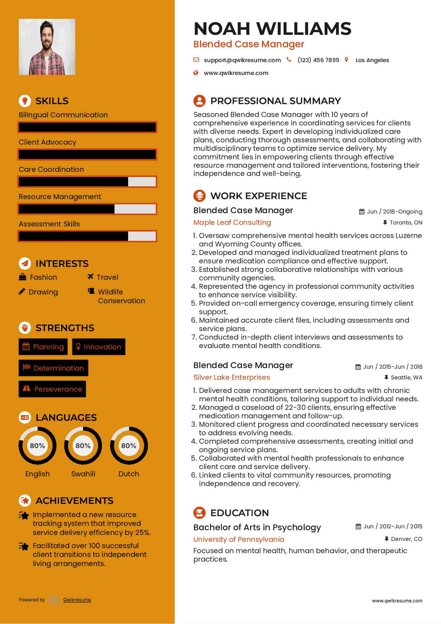 Blended Case Manager Resume Example