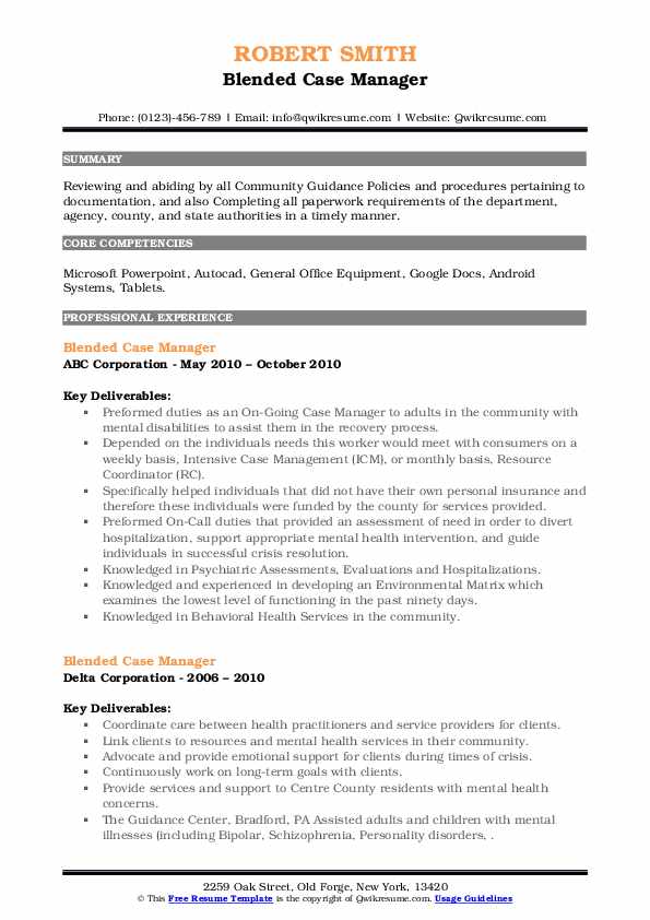 Blended Case Manager Resume Samples QwikResume