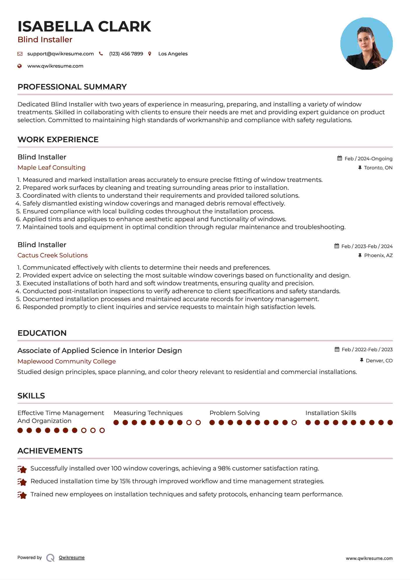 Blind Installer Resume Template
