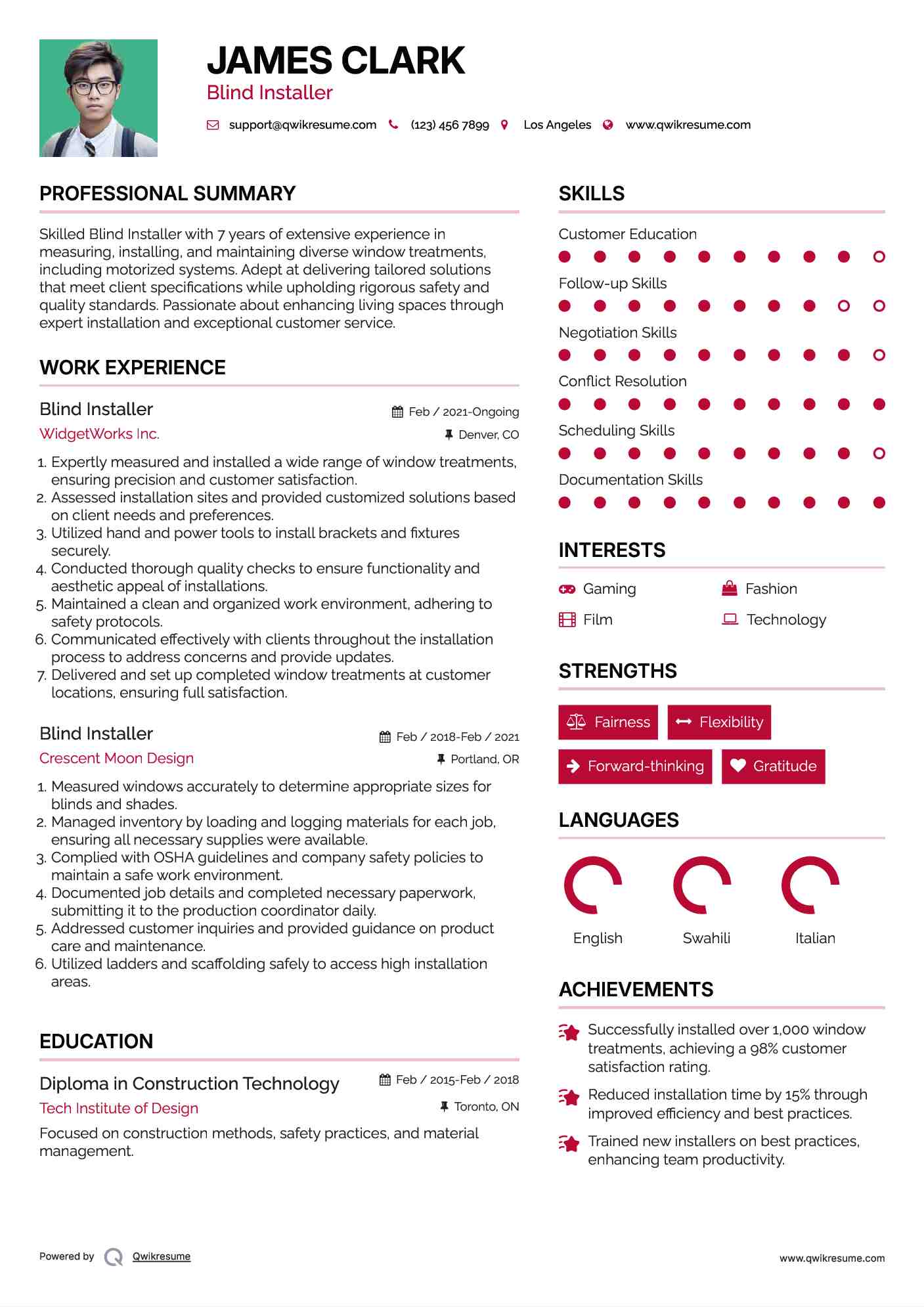 Blind Installer Resume Example