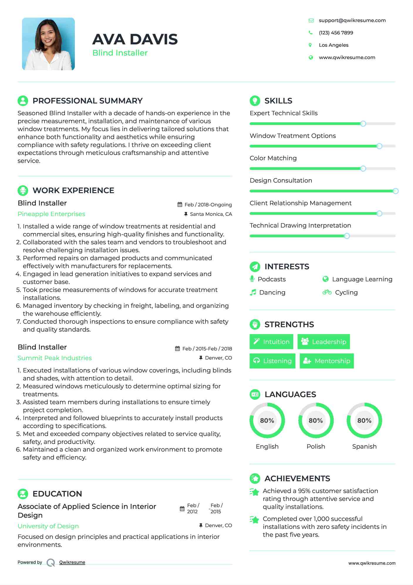 Blind Installer Resume Samples QwikResume