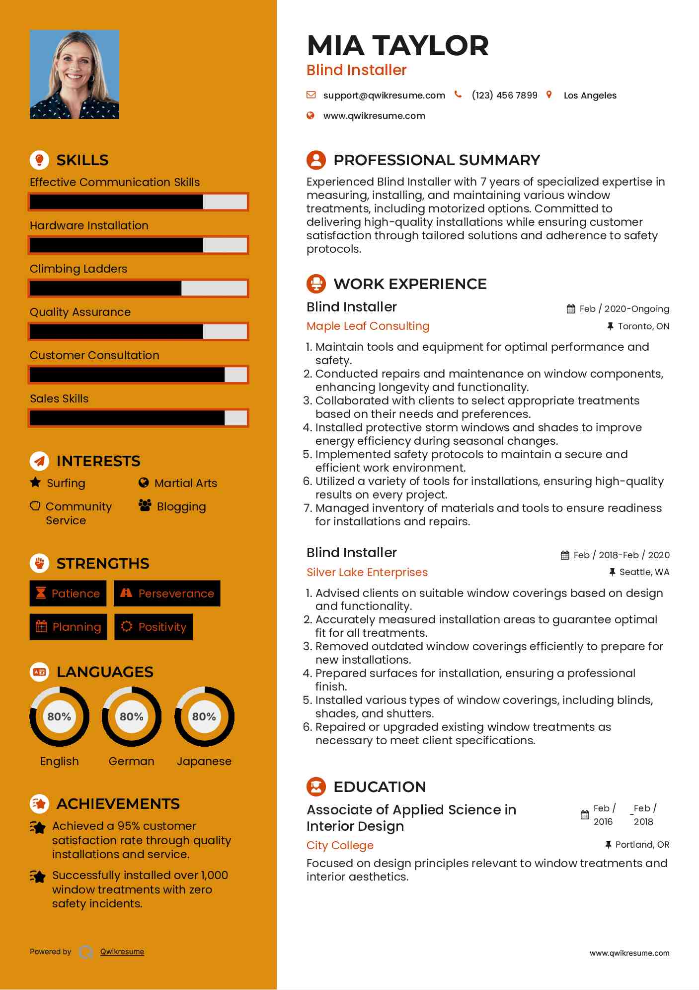 Blind Installer Resume Template