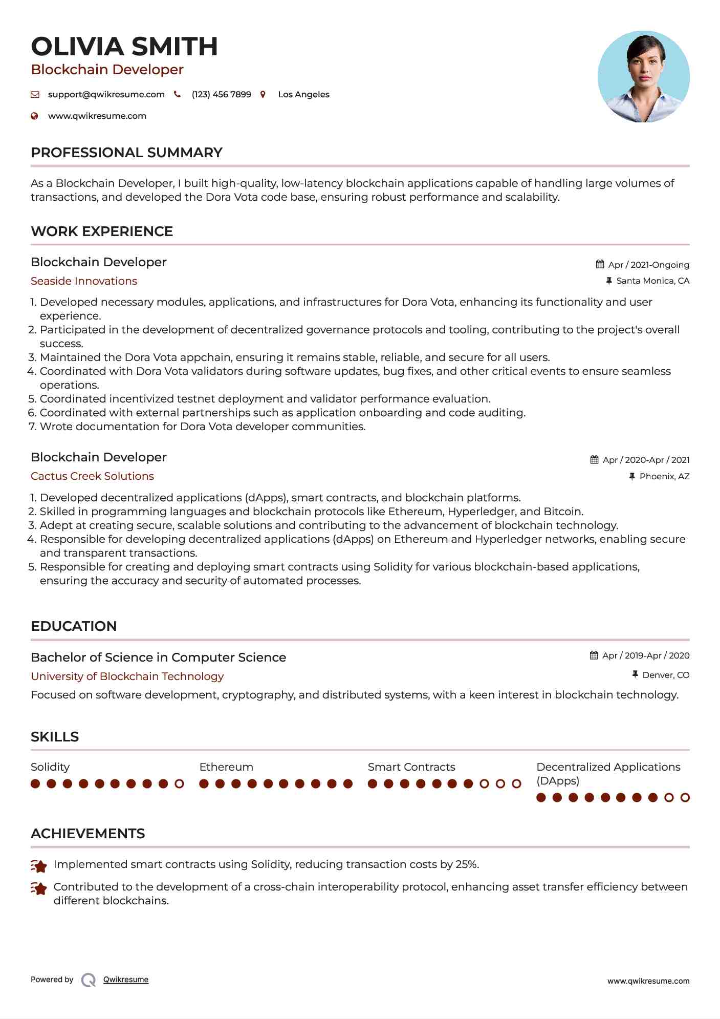 Blockchain Developer Resume Format