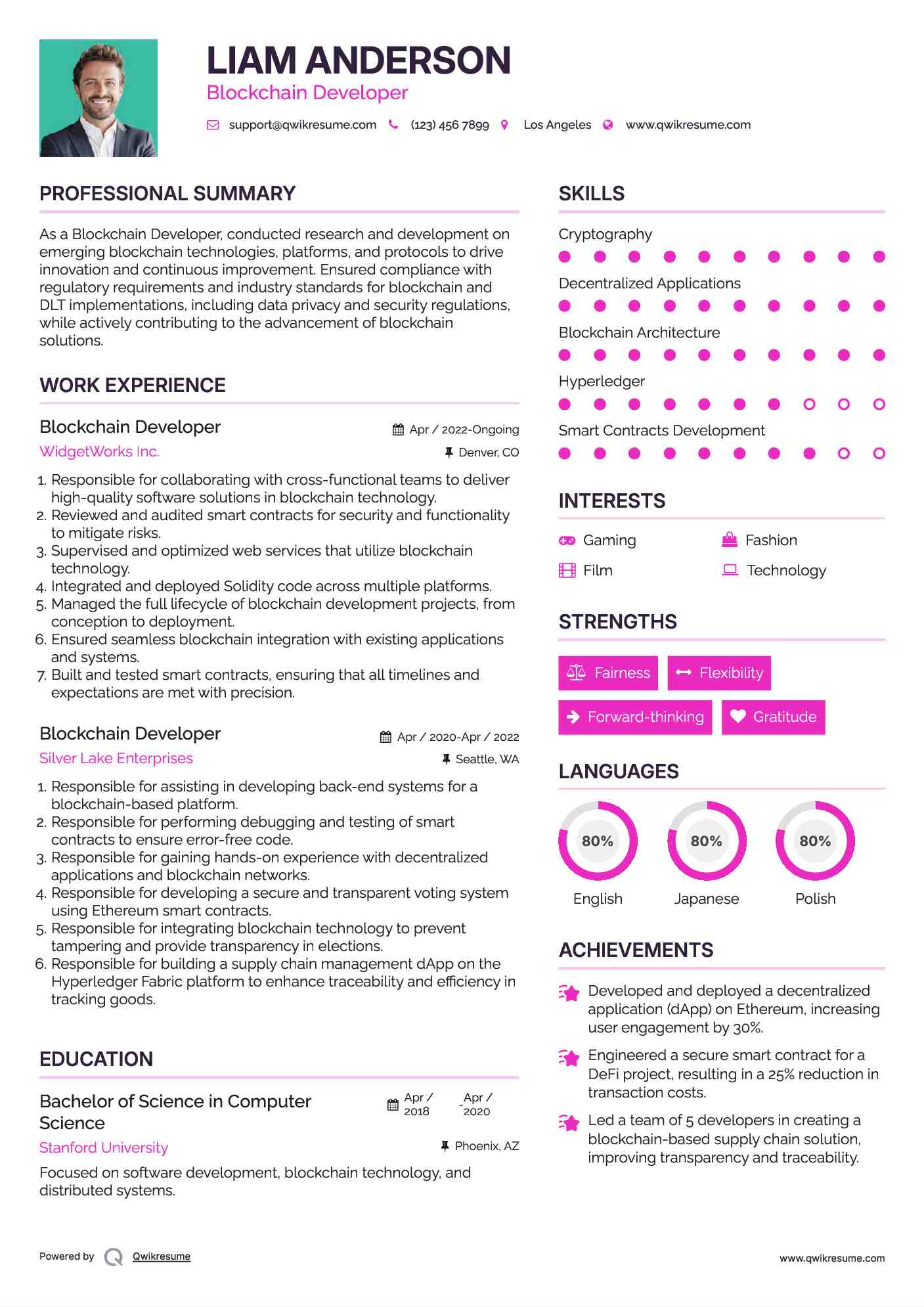 Blockchain Developer Resume Sample