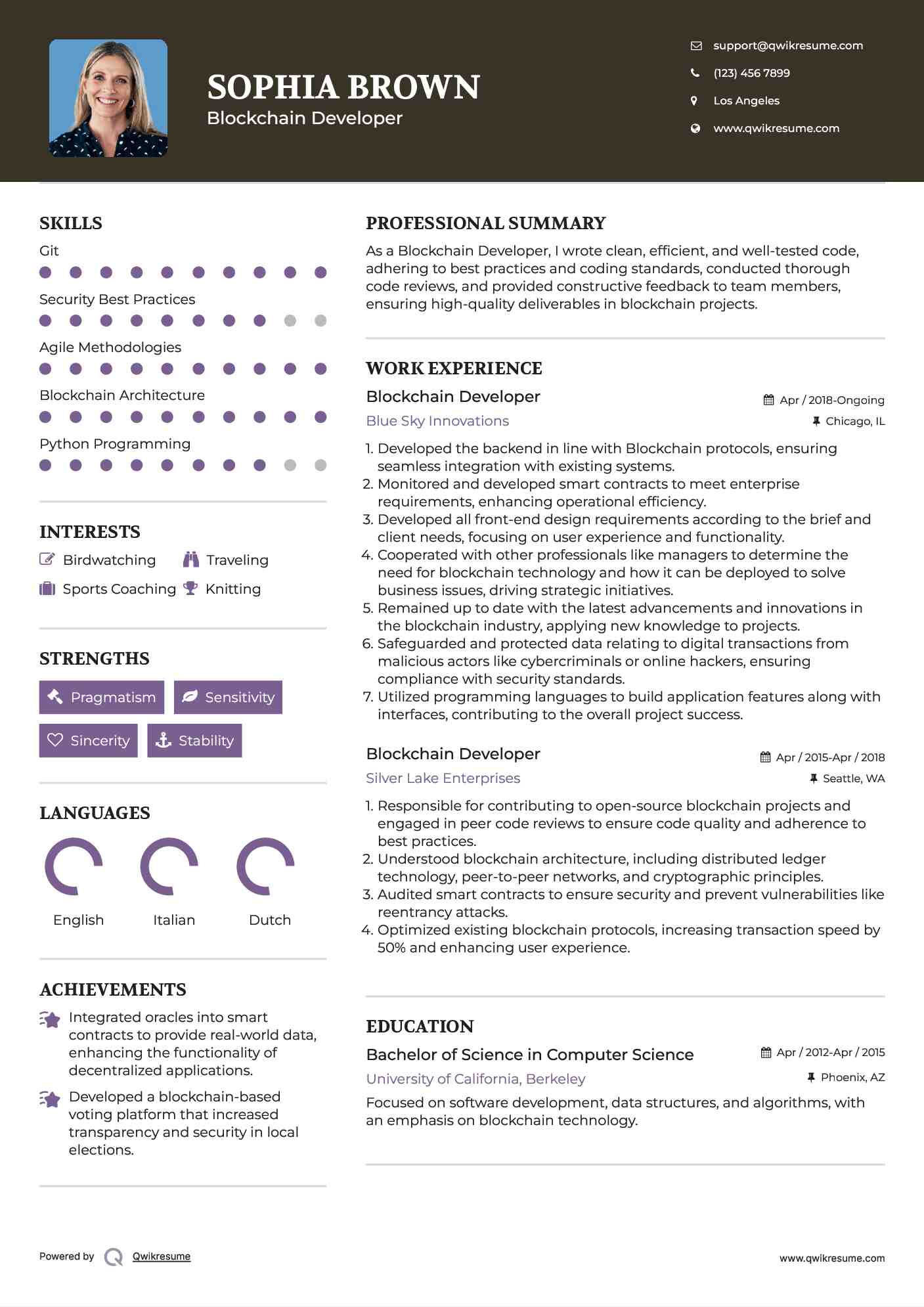 Blockchain Developer Resume Sample
