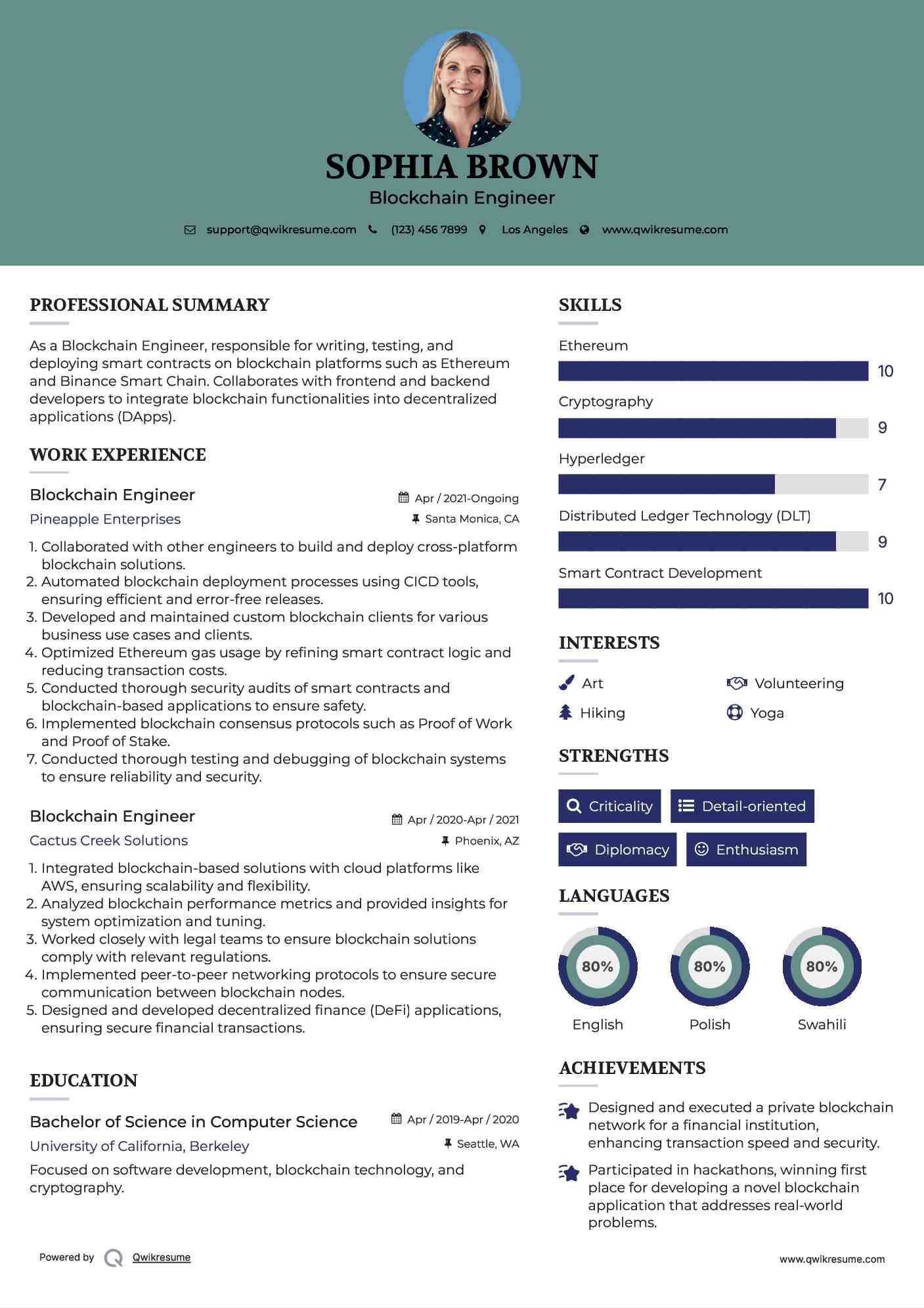 Blockchain Engineer Resume Model